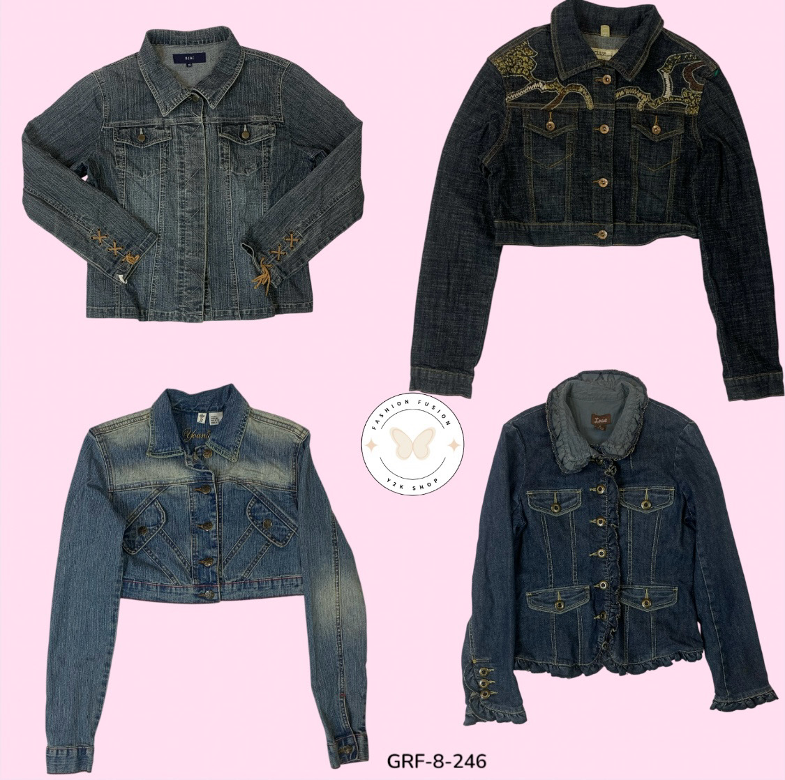 Veste en denim à boutons vintage Y2K – Style rétro des années 2000 (GRF-8-246)