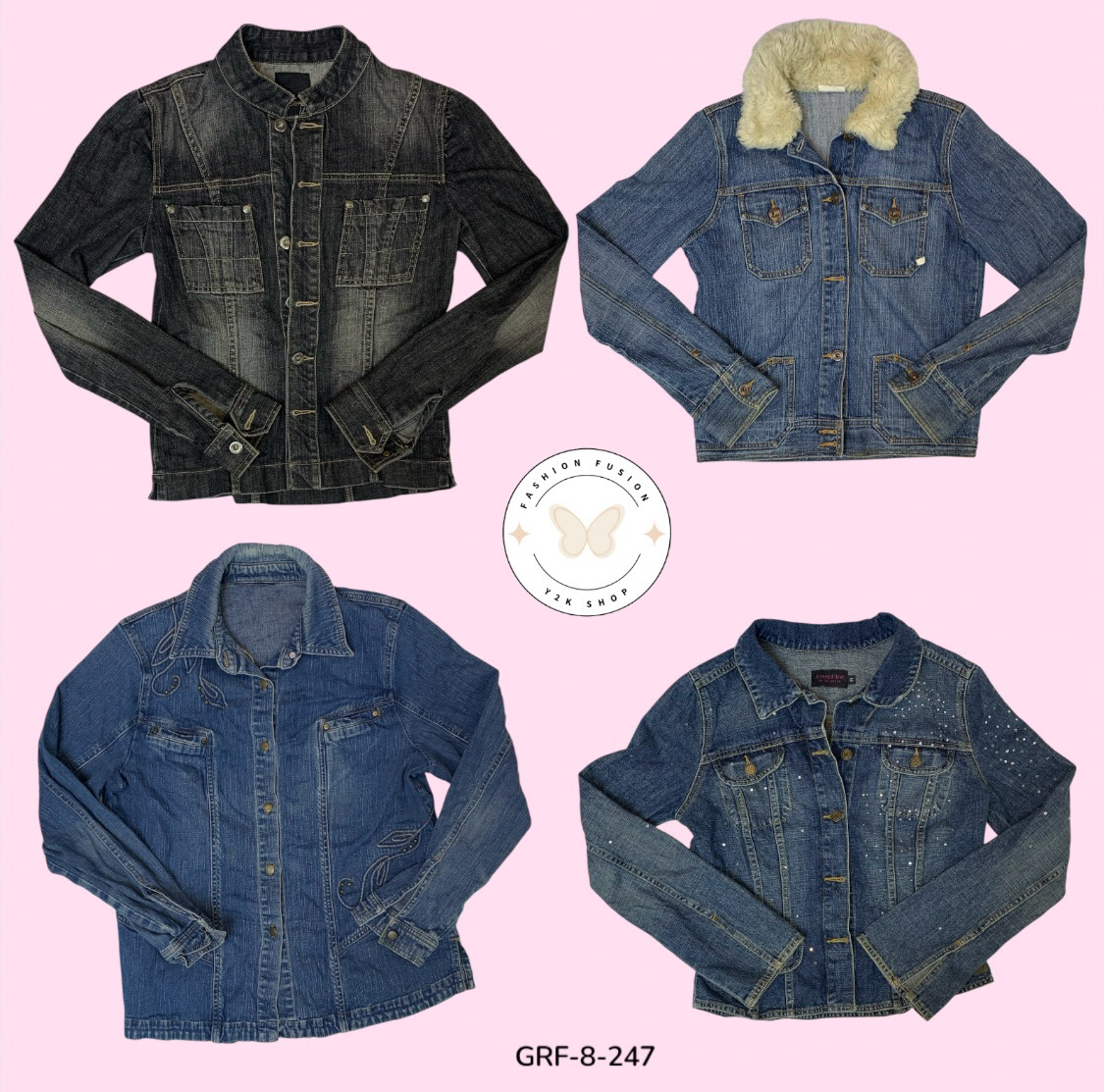 Classic Y2K Blue Denim Jacket with Button Closure – Rare Find (GRF-8-247)
