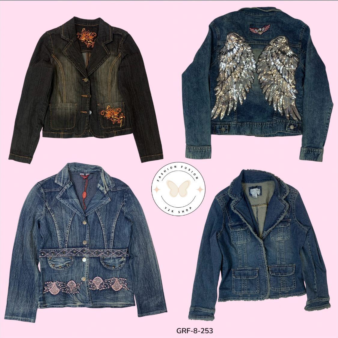 Y2K Retro Denim Button-Up Jacket – 2000s Streetwear Essential  (GRF-8-253)
