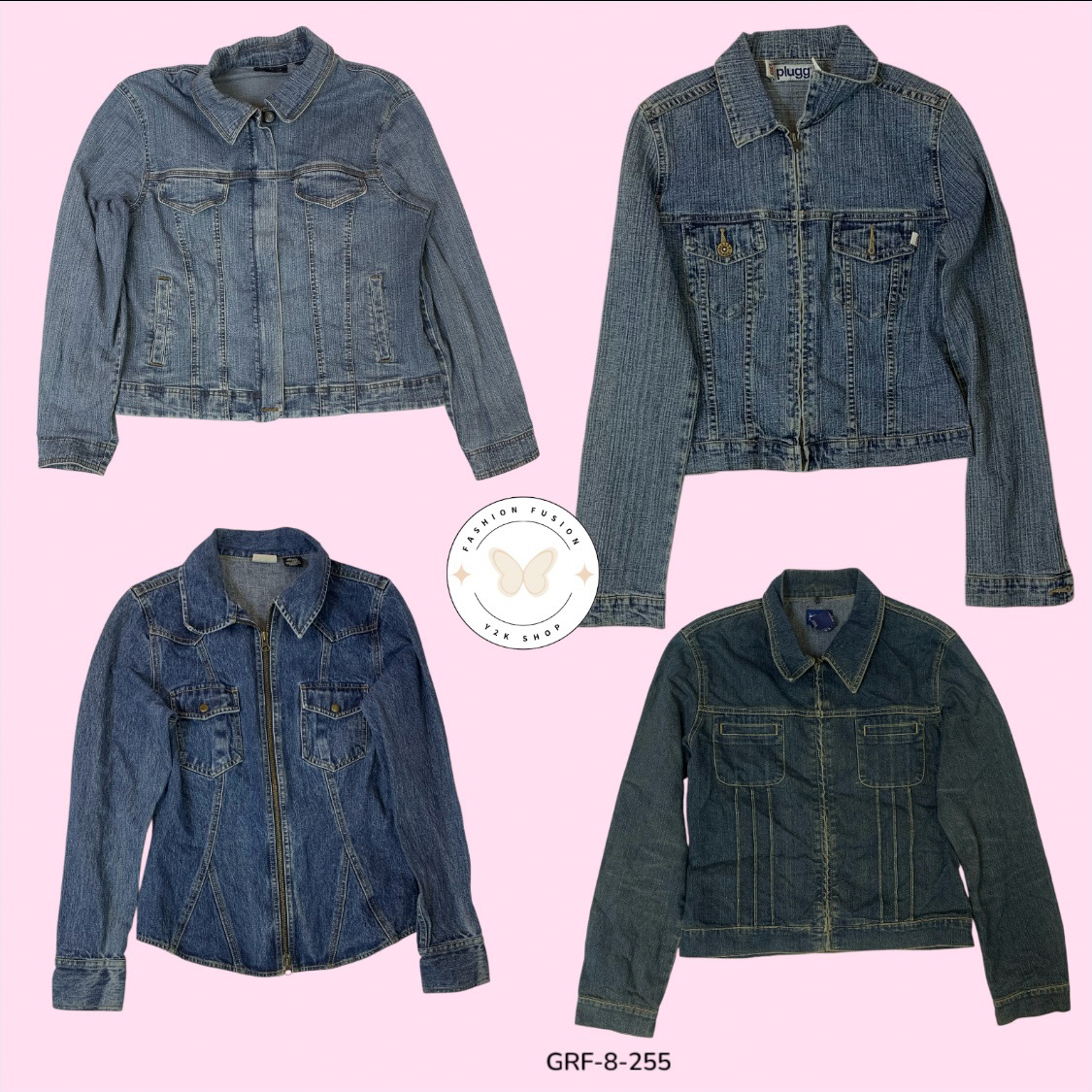 Y2K Retro Denim Zip Jacket – 2000s Fashion Essential (GRF-8-255)