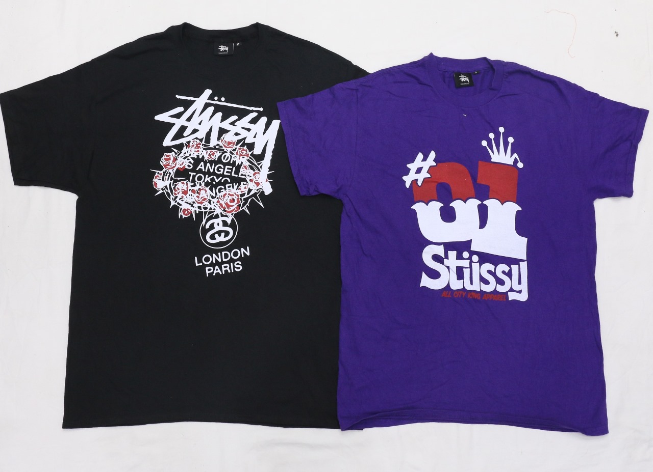 CR508 UPCYCLED  STUSSY INSPIRED LOGO PRINTED T-SHIRT