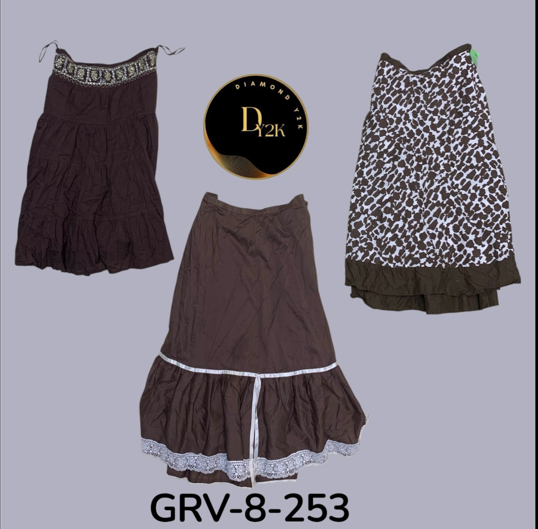 Jupe longue en coton marron Y2k (GRV-8-253)