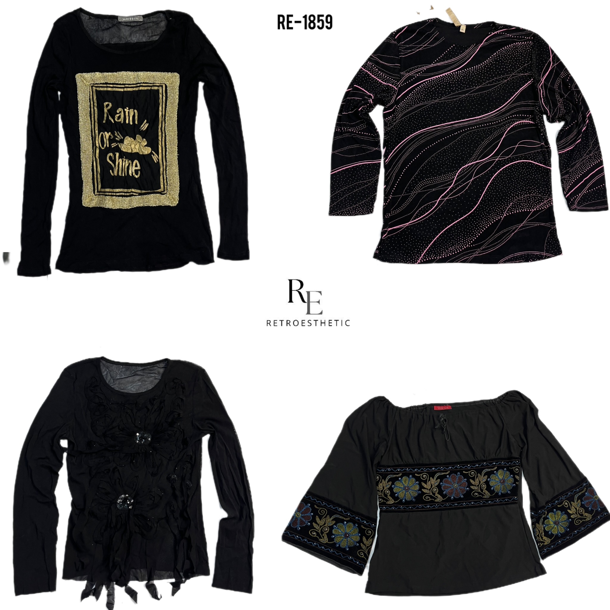 Y2K All Black Rave Full Sleeve Tops (RE-1859)