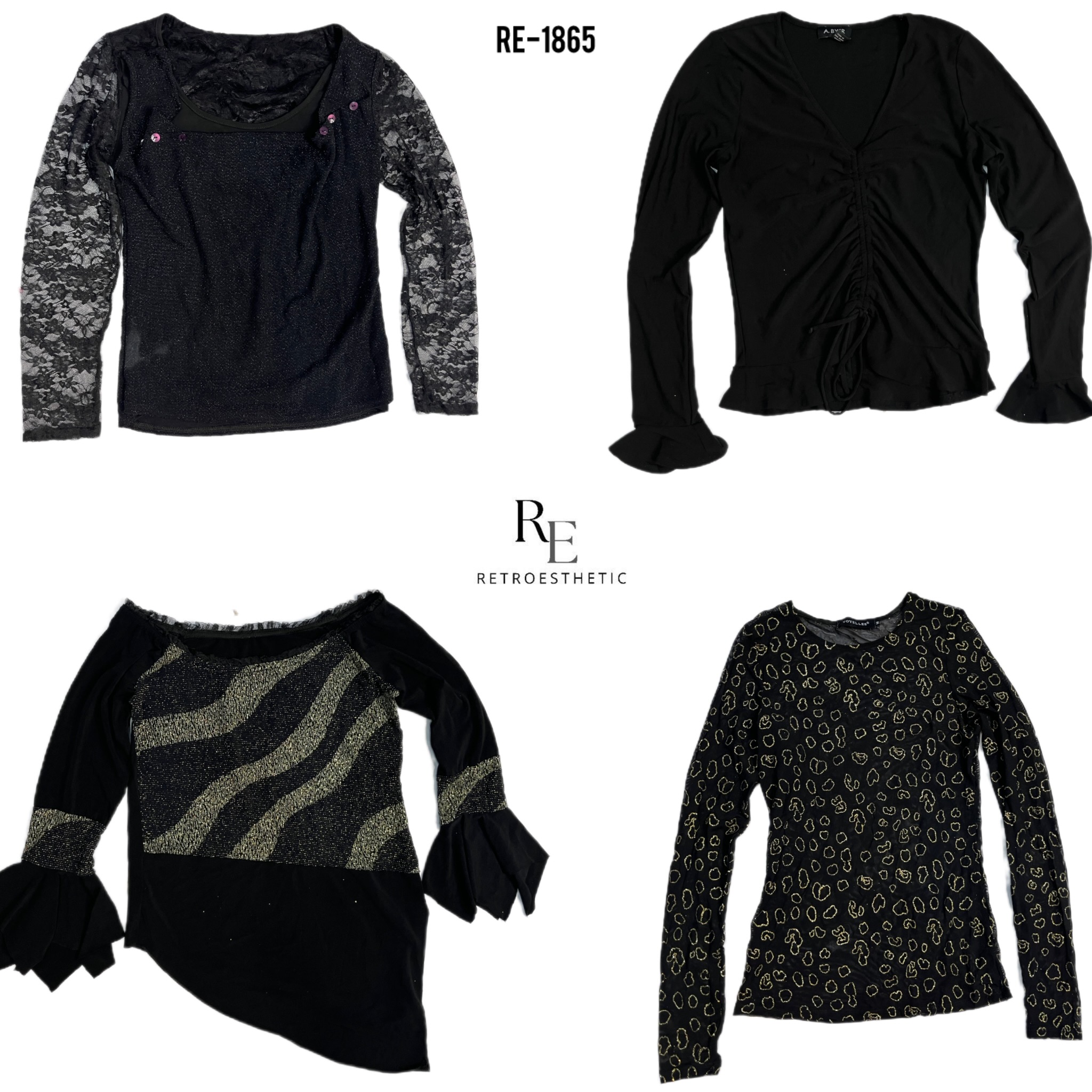 Y2K Black Gothic Mesh Full Sleeve Tops (RE-1865)