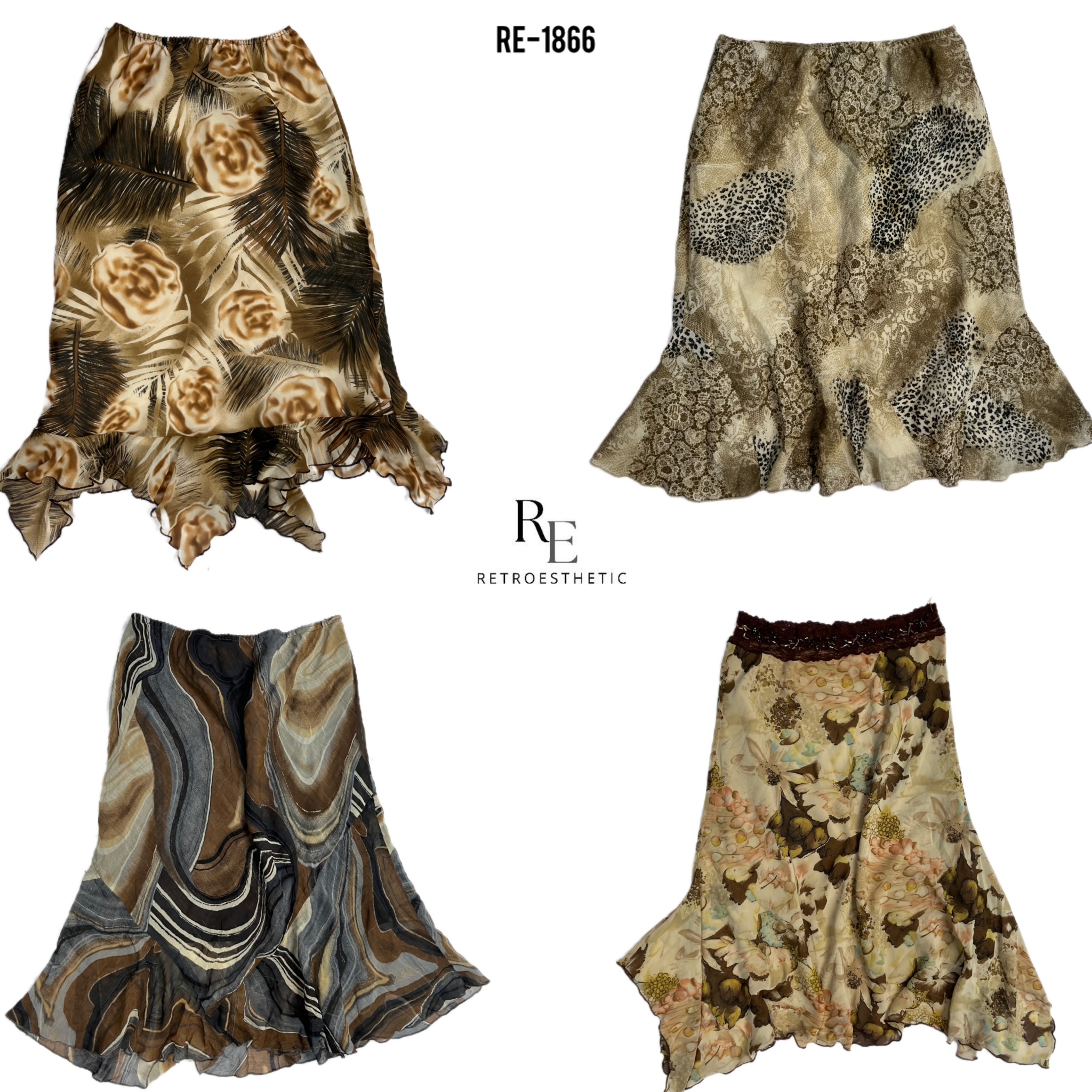 Y2K Earthy Tone Floral Summer Skirts (RE-1866)