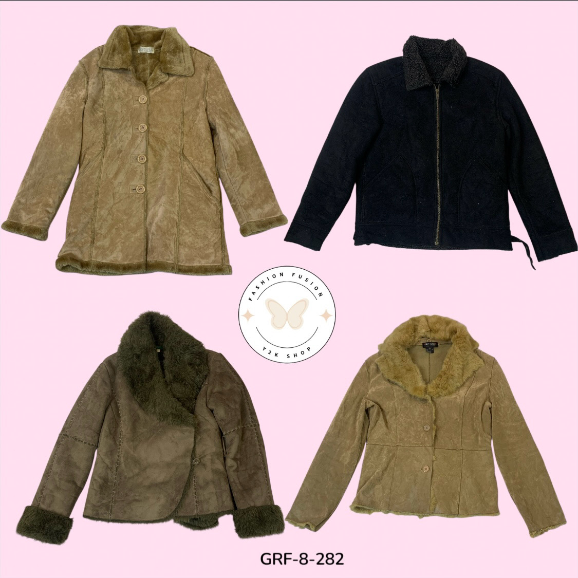 Y2K Vintage Faux Fur Coat – 2000s Streetwear Glam (GRF-8-282)