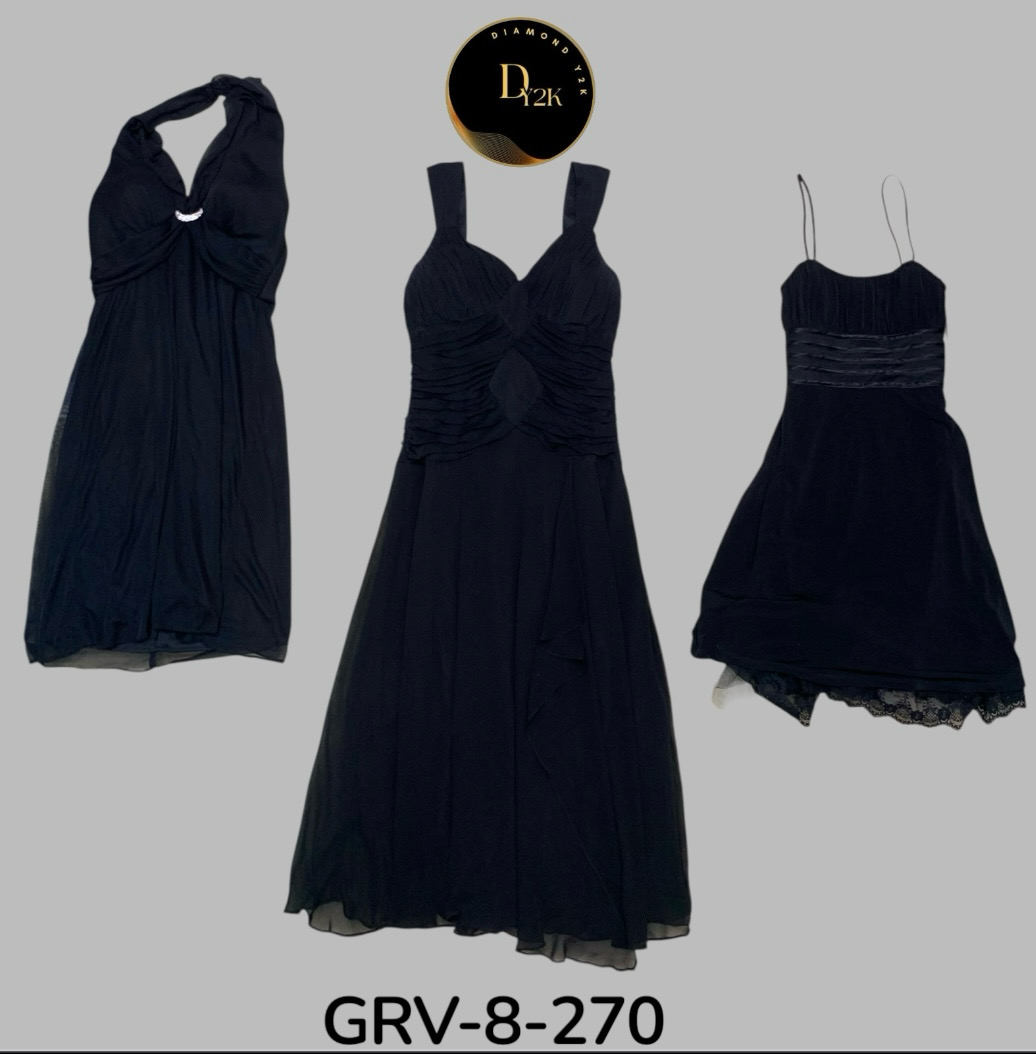 Robe en poly noir Y2K | Style rétro vintage des années 90 et 2000 (GRV-8-270)