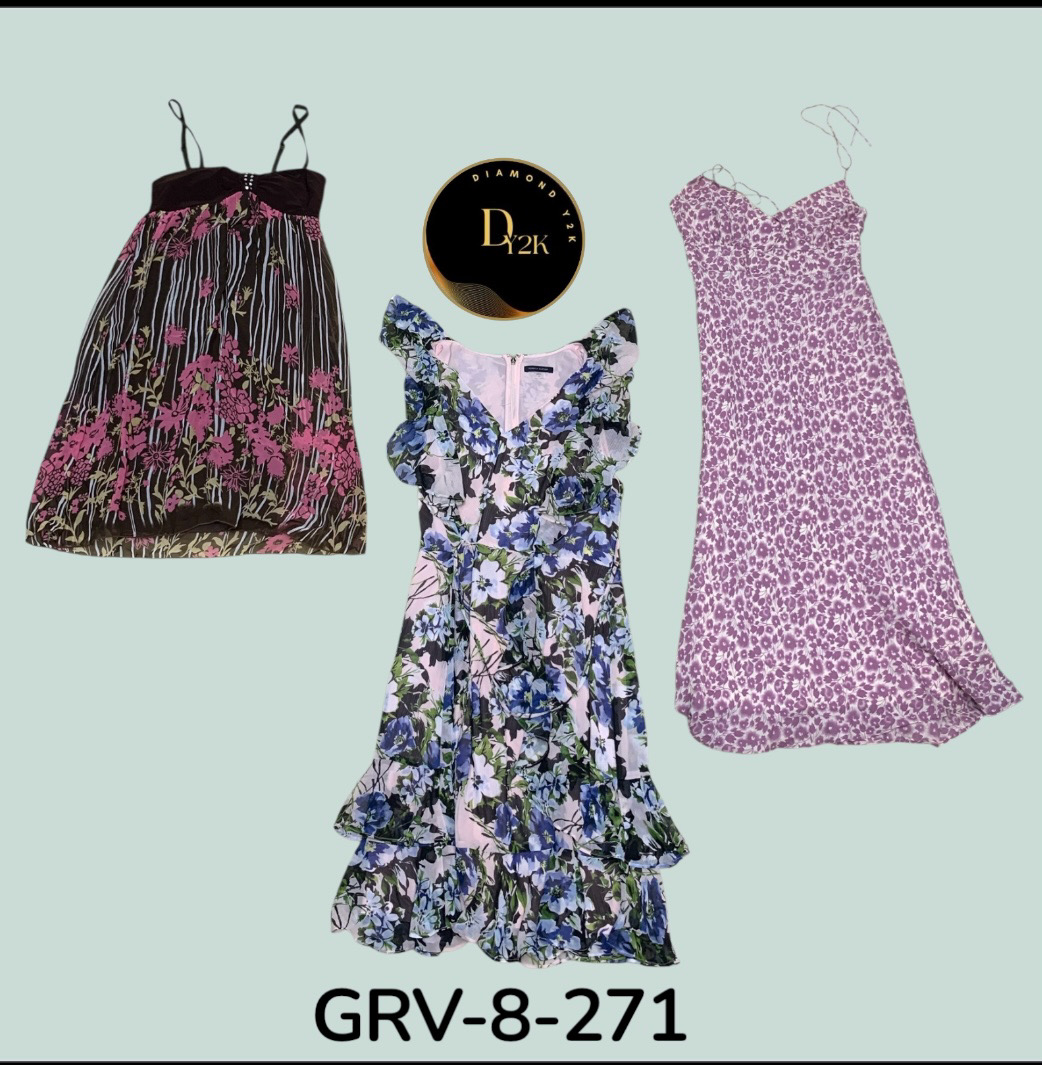 Retro Y2K Floral Print Poly Dress | Timeless Vintage Aesthetic (GRV-8-271)