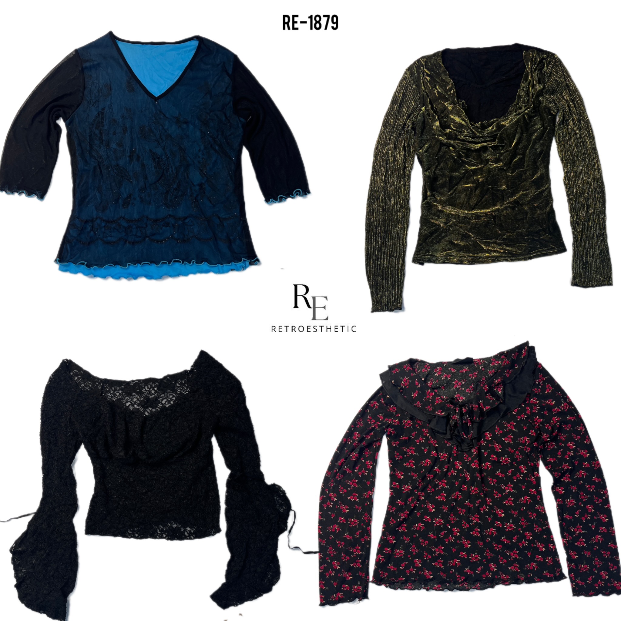 Y2K All Black Rave Full Sleeve Mesh Tops (RE-1879)