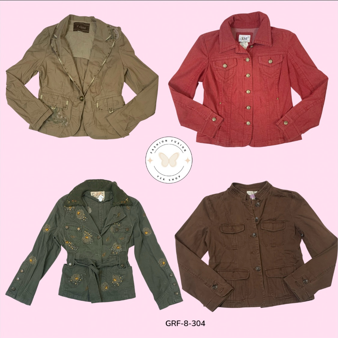 Retro Y2K Cotton Jacket – Authentic 2000s Outerwear (GRF-8-304)
