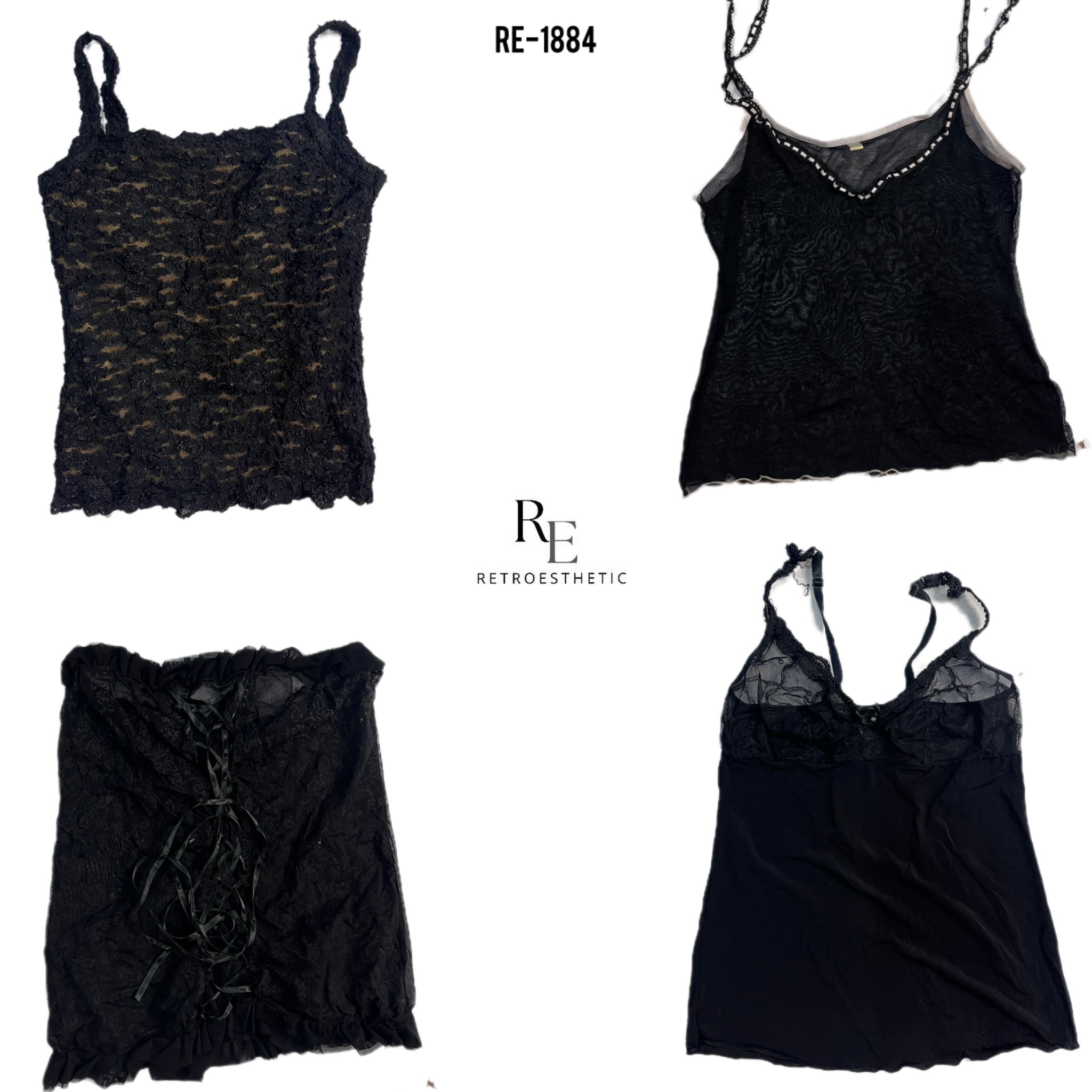 Y2K All Black Gothic Cami Tops (RE-1884)