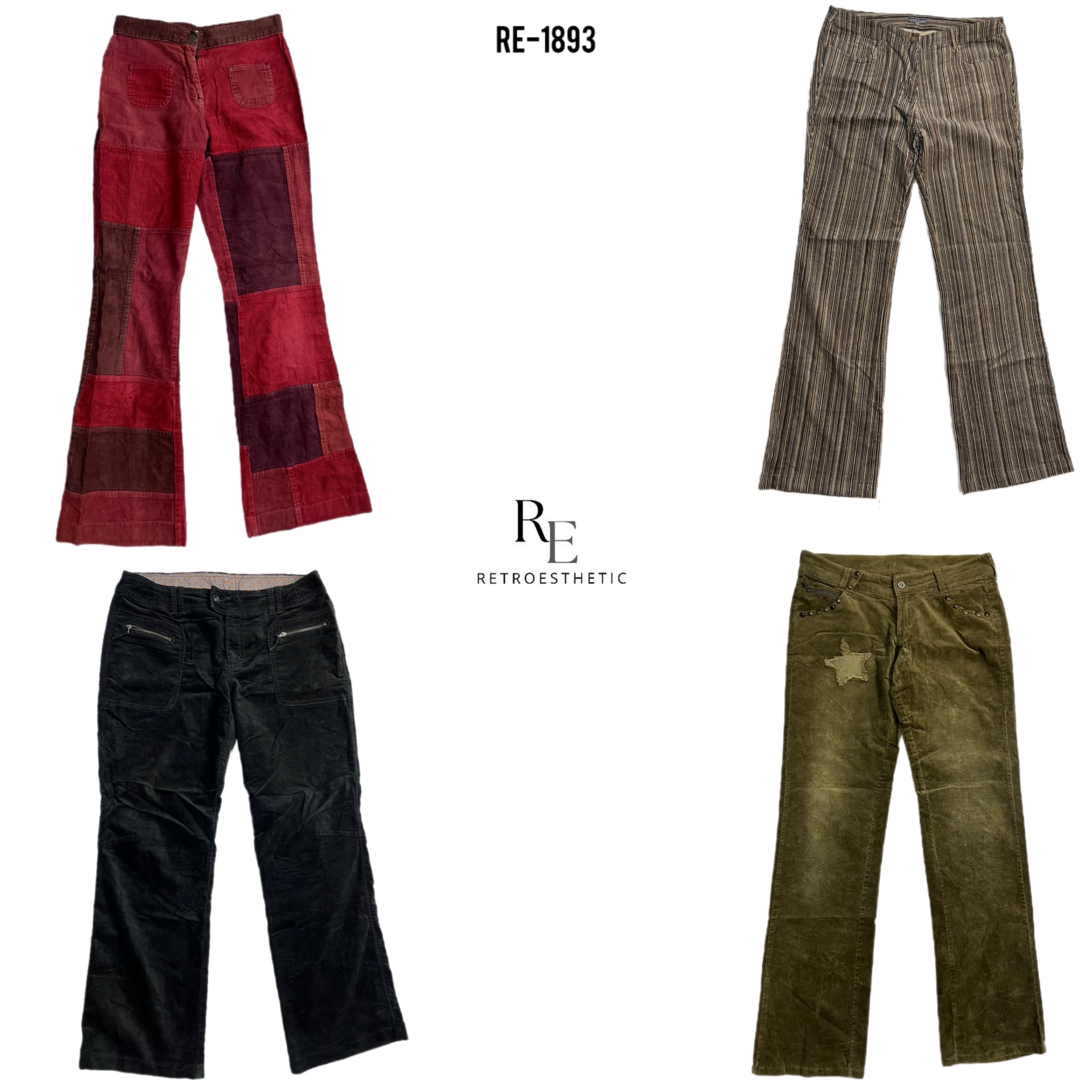 Y2K Unique Corduroy Flared Pants (RE-1893)