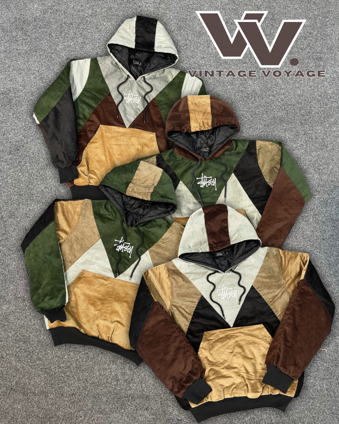 Stussy Rework Style Tous Couleurs Mélangées Pulls à Capuche en Velours Côtelé - #27825