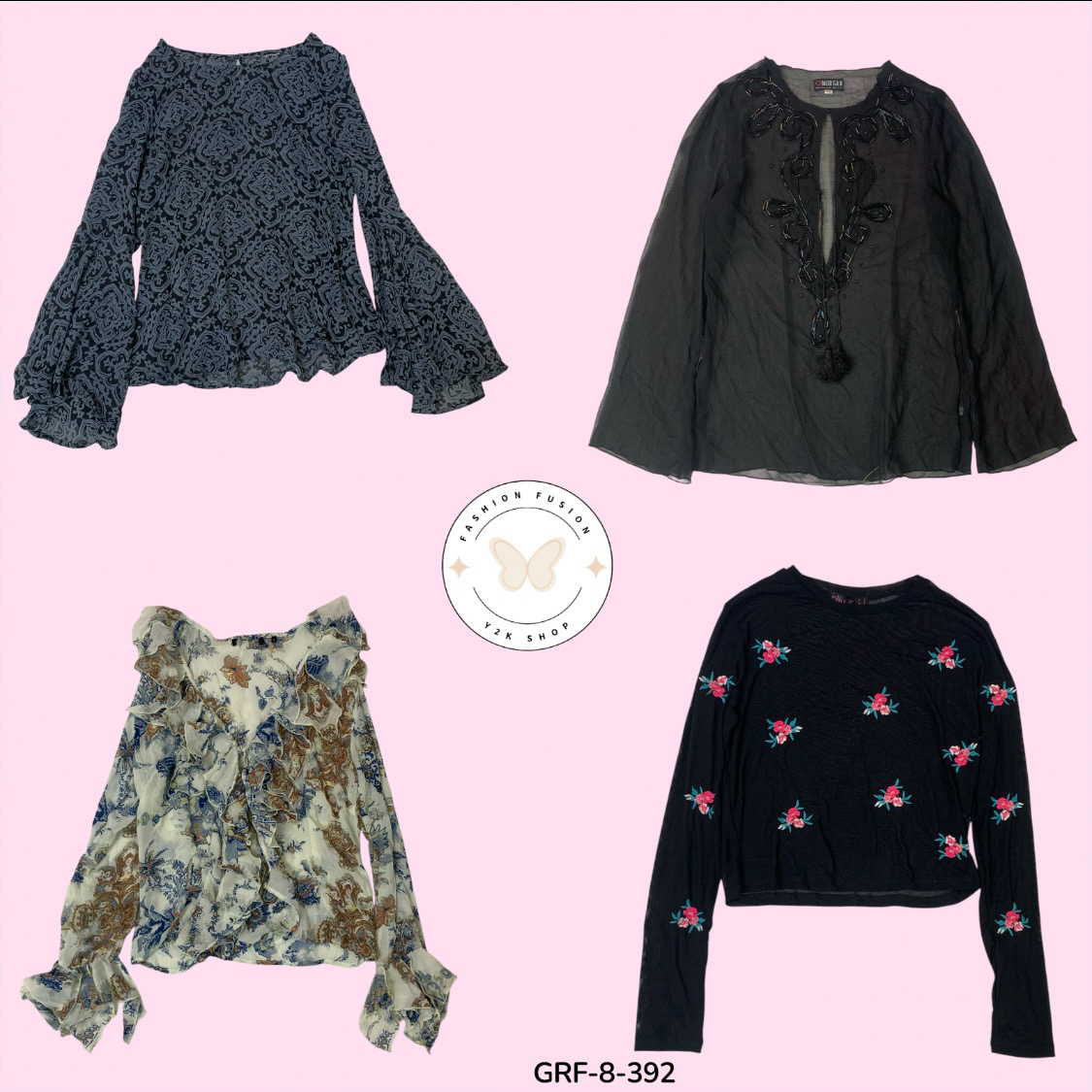 Y2K Statement Long Sleeve Blouse – Iconic Retro Brand Piece (GRF-8-392)