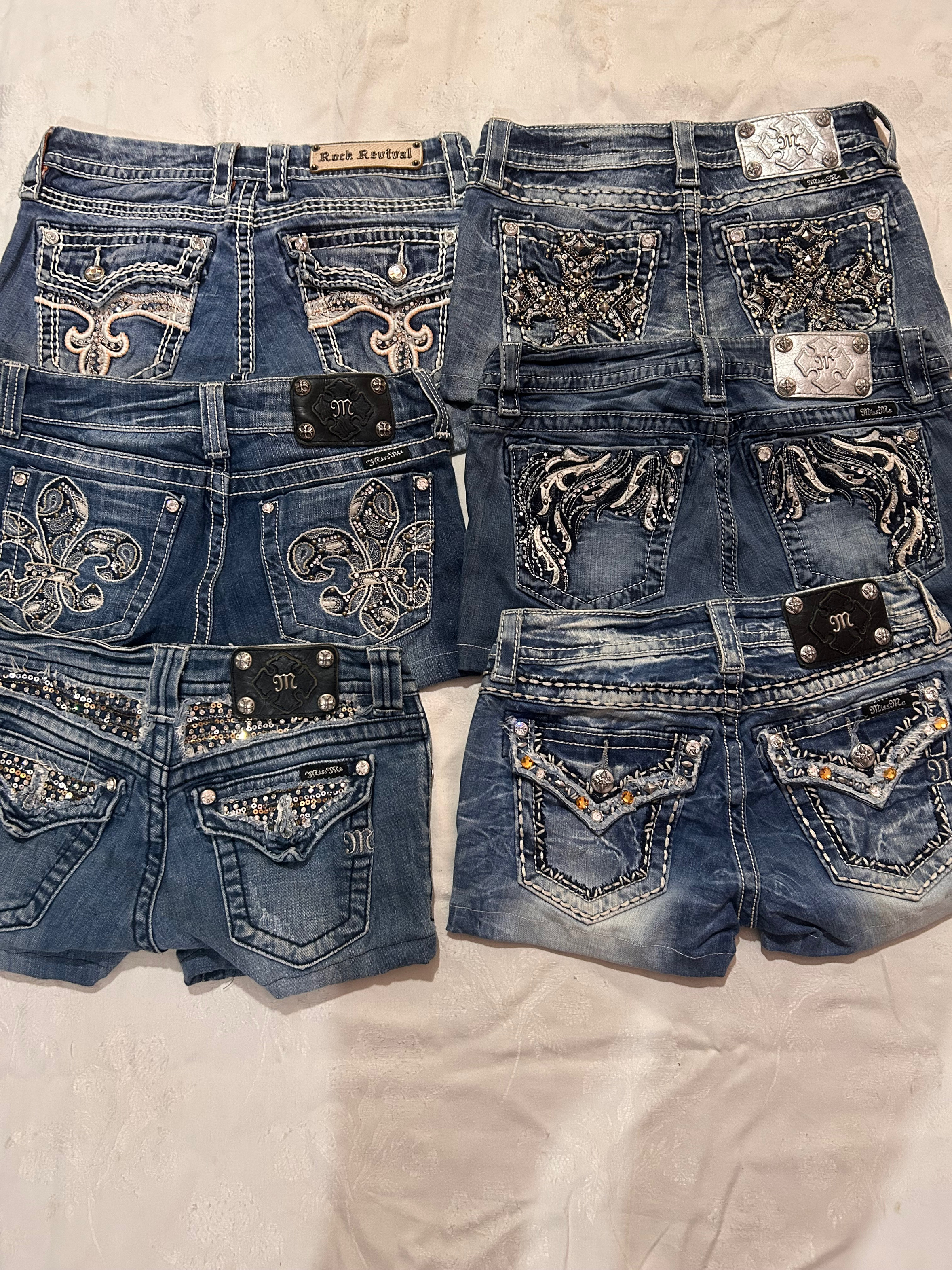 Miss me true religion rock revival mini shorts
