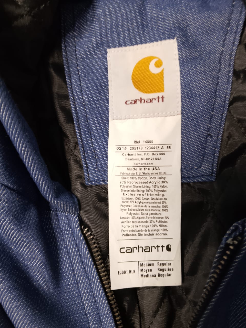 Jaqueta azul com capuz estilo retrabalhado Carhartt