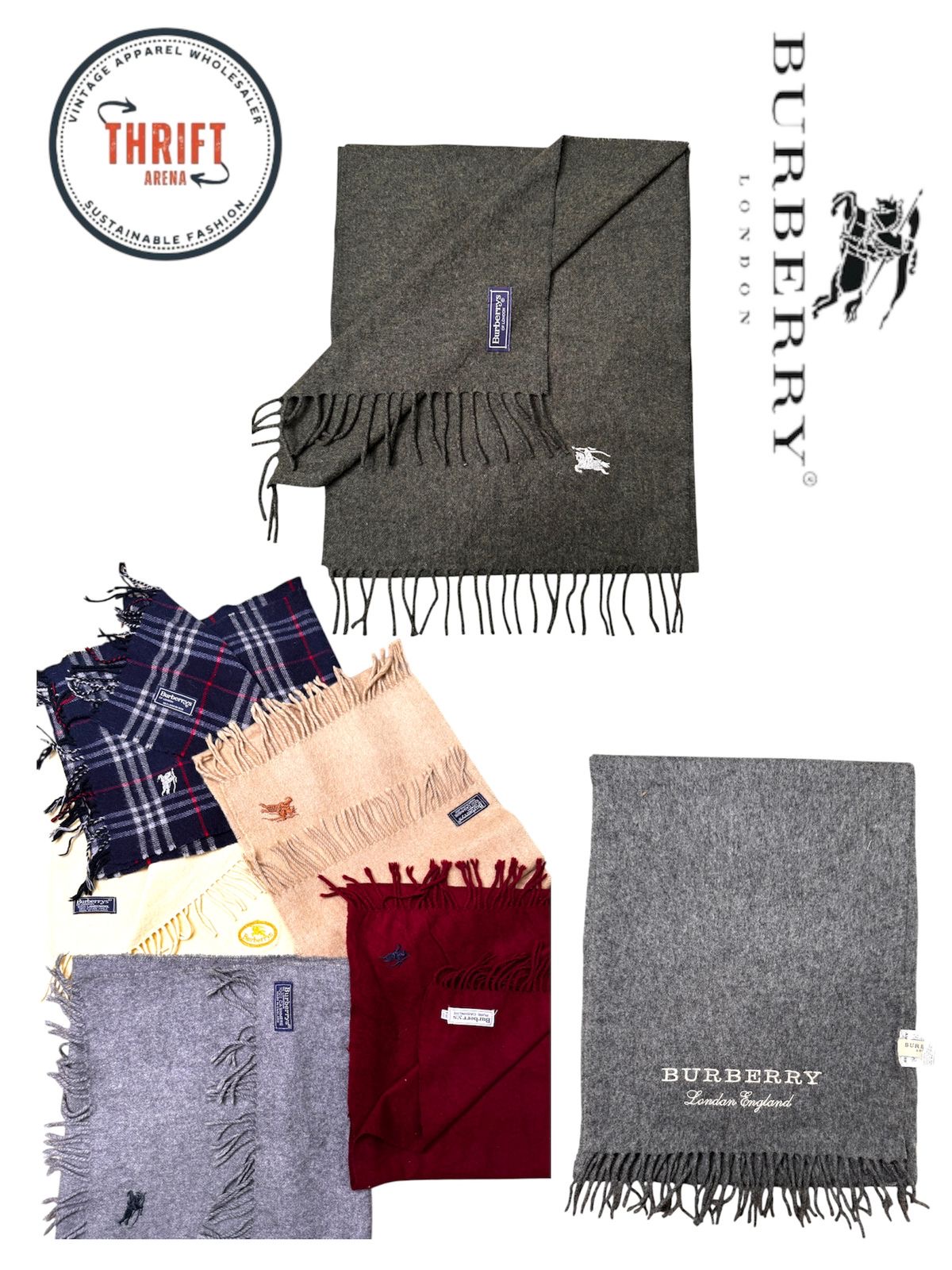 T1344 Burberry Lenços Autênticos Vintage 100% Bordados