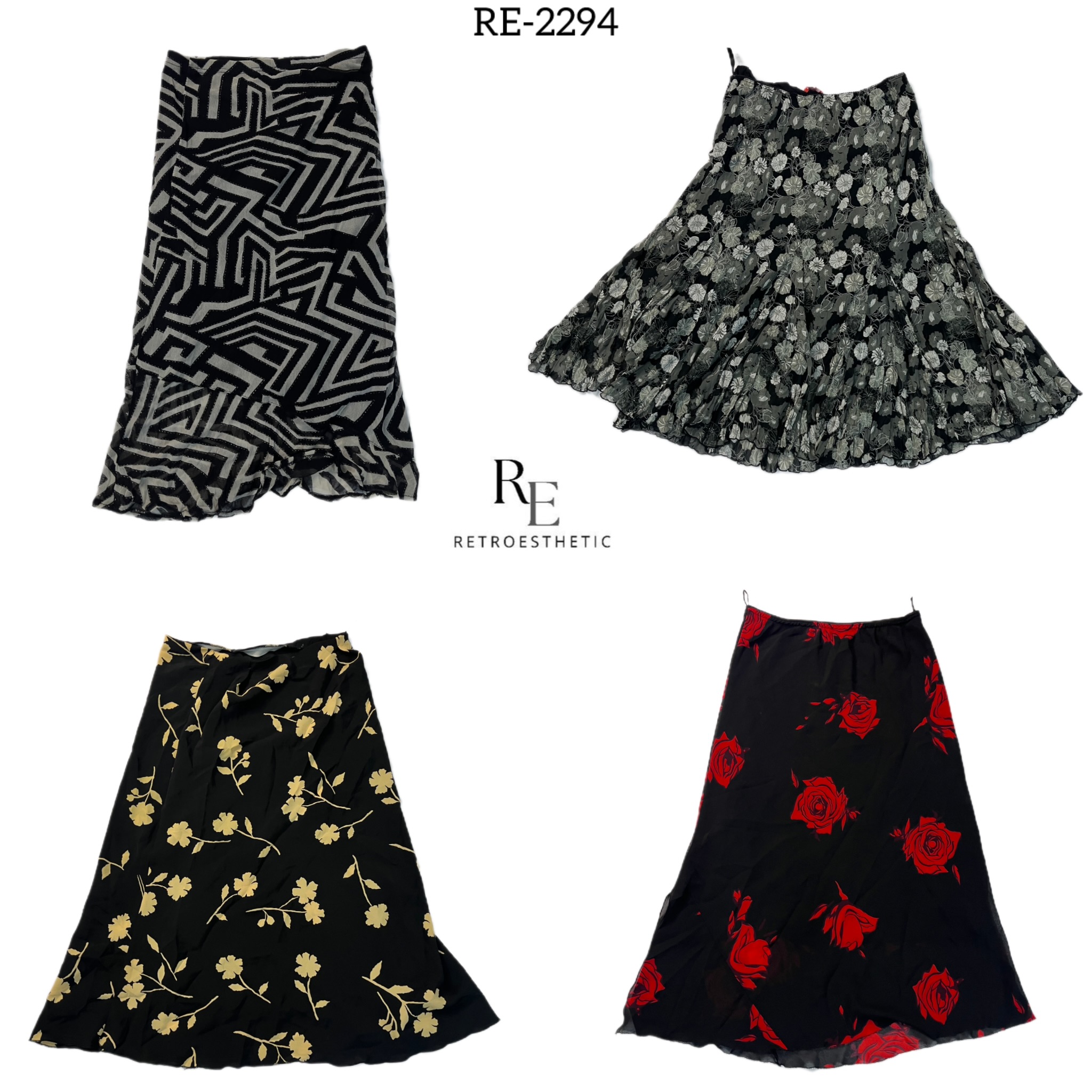 Y2K Gothic Floral Poly Skirts (RE-2294)