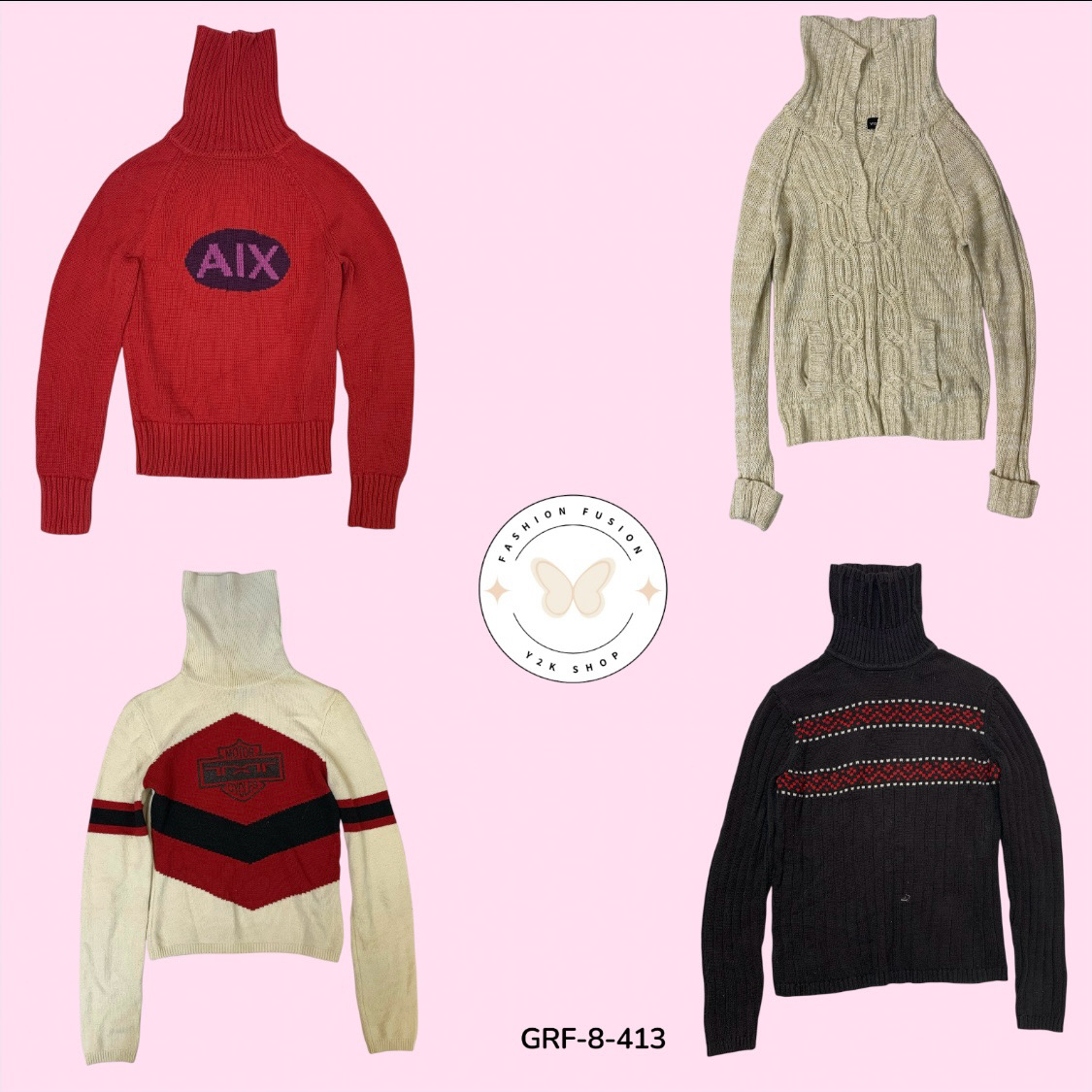 Classic Y2K Turtleneck Sweater – Cozy Retro Style (GRF-8-413)