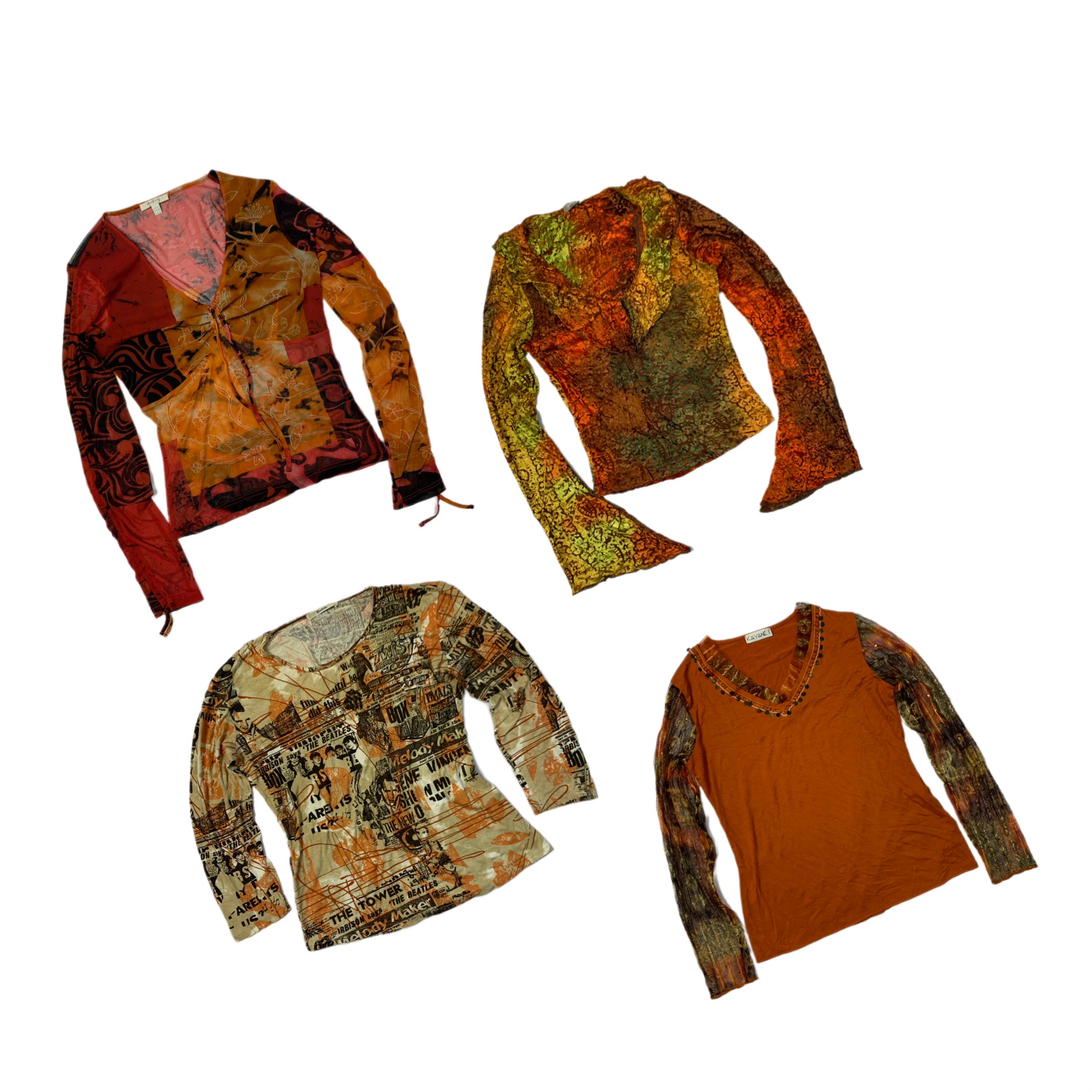 Y2K Grunge Mesh Mix Camisas de Manga Larga