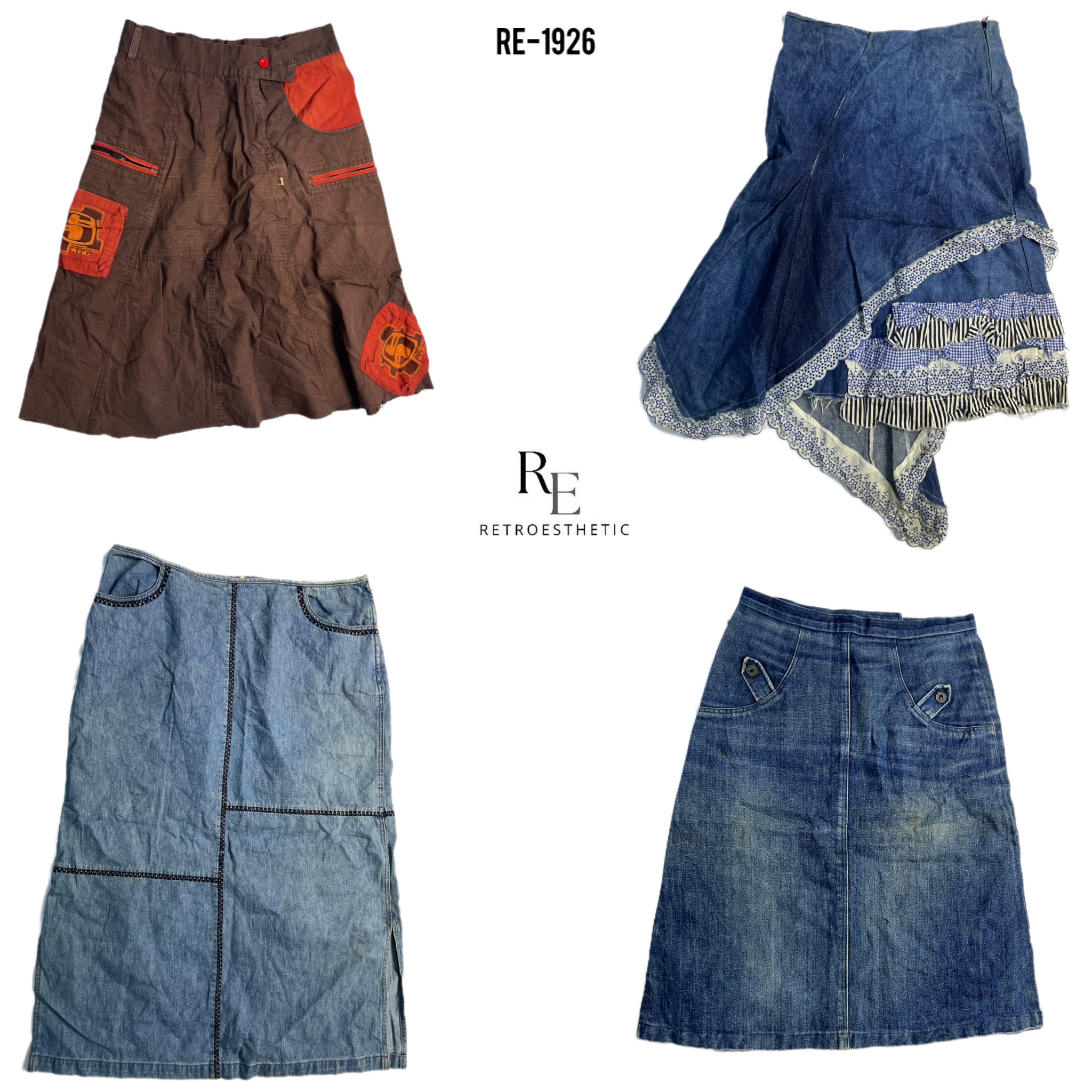 Y2K IT Girl Unique Denim Midi Skirts (RE-1926)