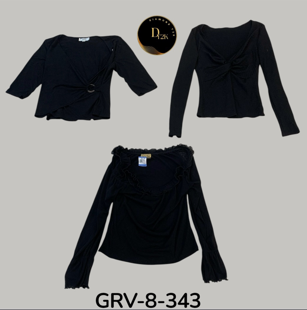 Black Long Sleeve Blouse – Minimalist Y2K Inspired Look ( GRV-8-343 )