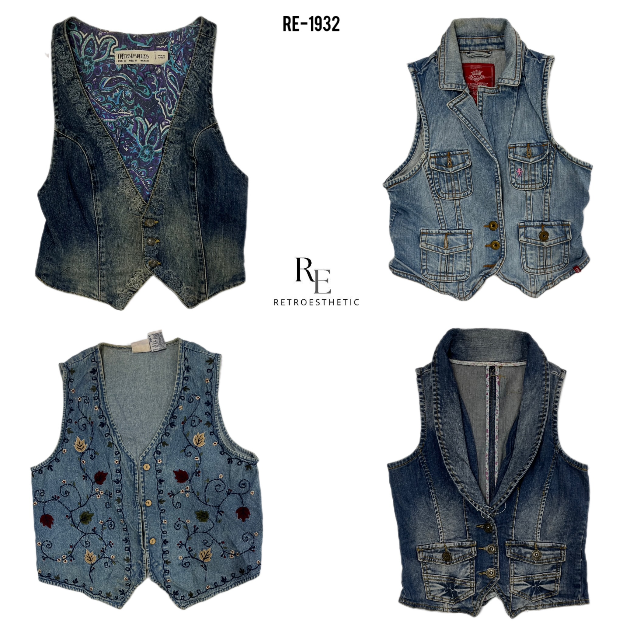Y2K Reto Style Denim Waistcoats (RE-1932)