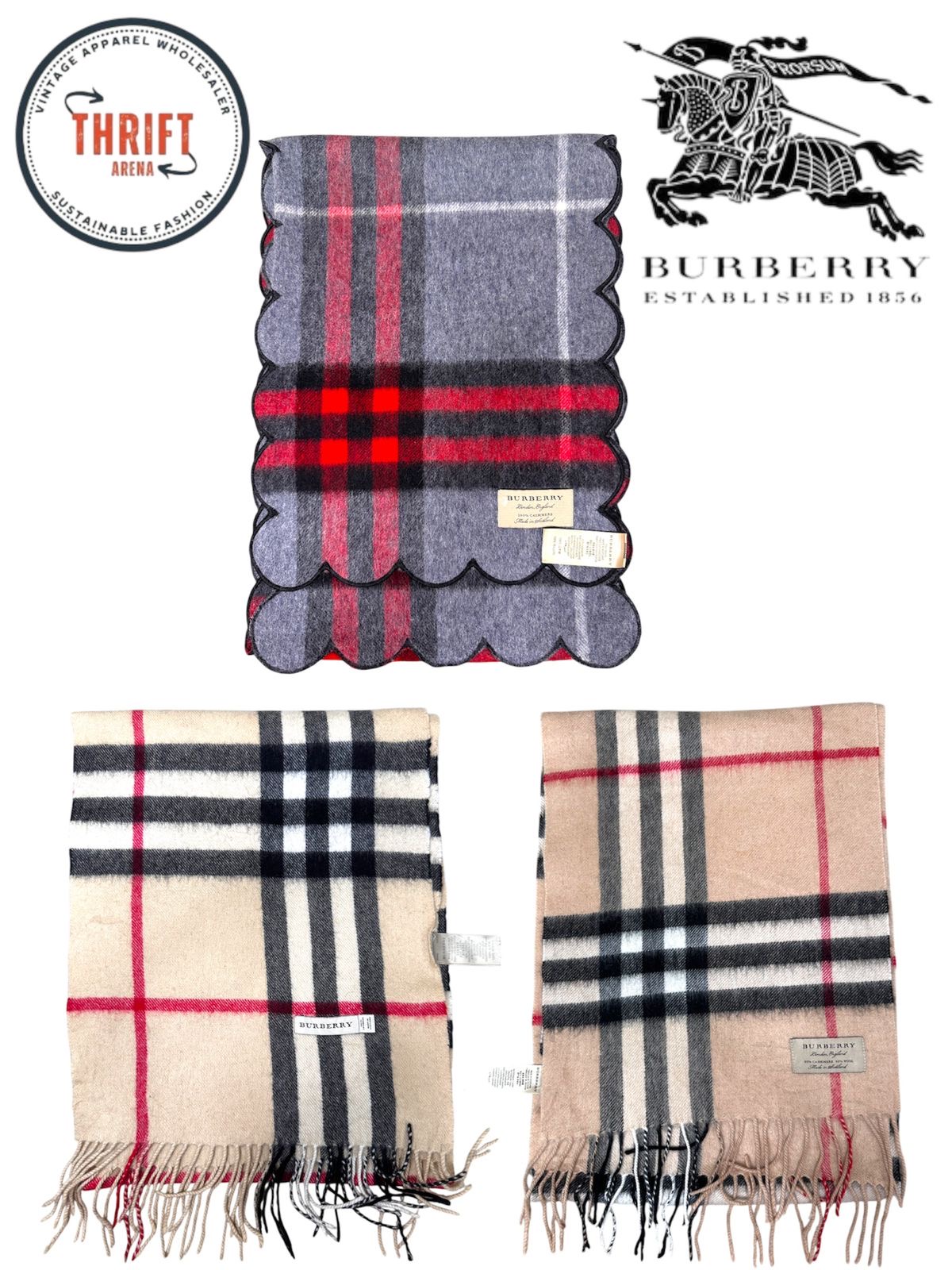 T1384 Burberry Écharpes Double Étiquette 100% authentique Seulement Cachemire