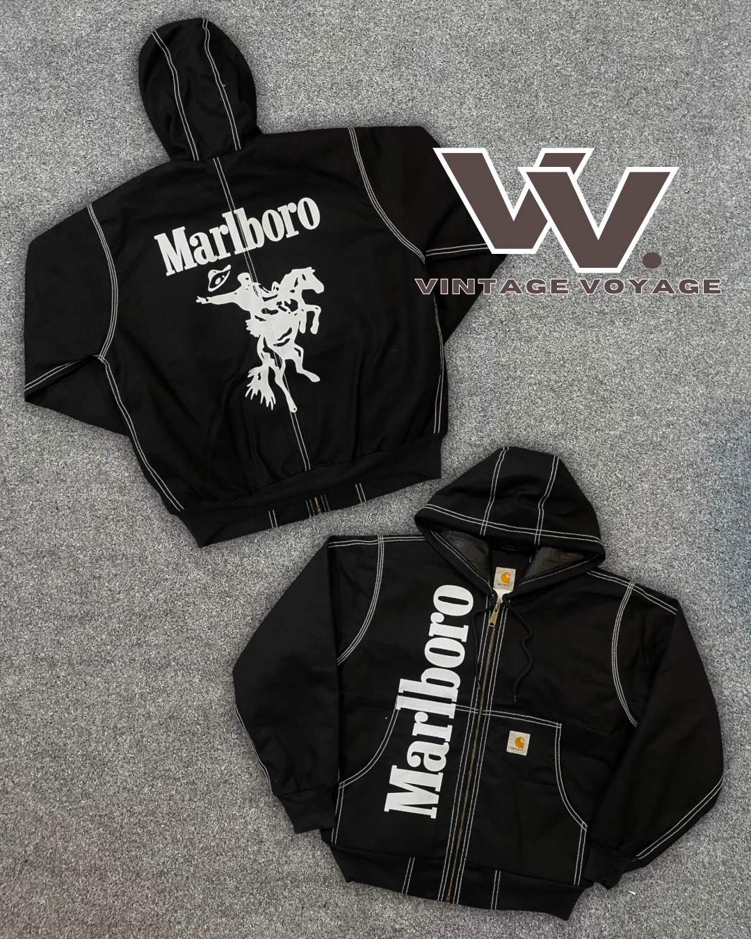 Carhartt x Marlboro Rework Style Black (White) Stitched Active Jackets - #02925