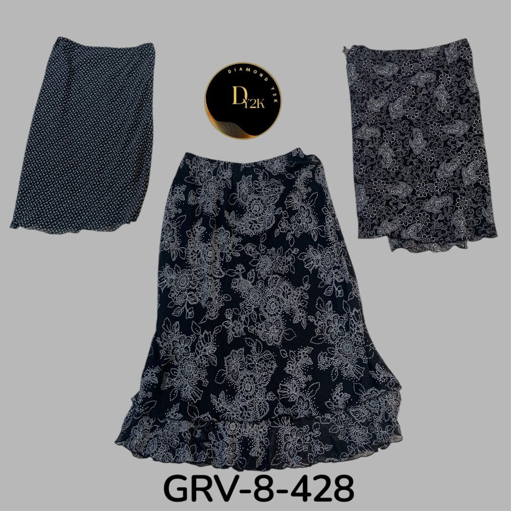 Black Printed Poly Skirt – Chic Y2K Inspired Style ( GRV-8-428)