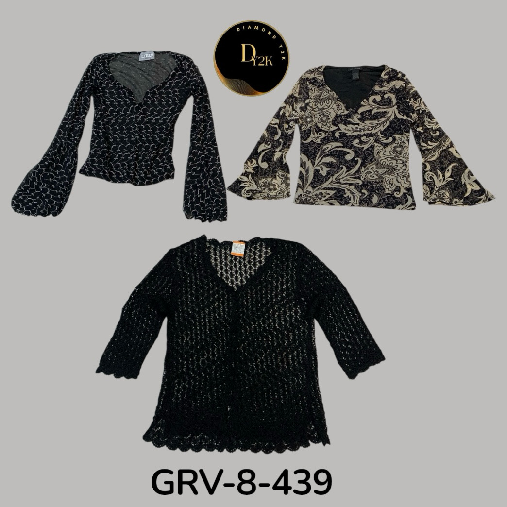 Black & Cream Long Sleeve Blouse – Elegant Y2K Inspired Style, Premium Quality ( GRV-8-439)