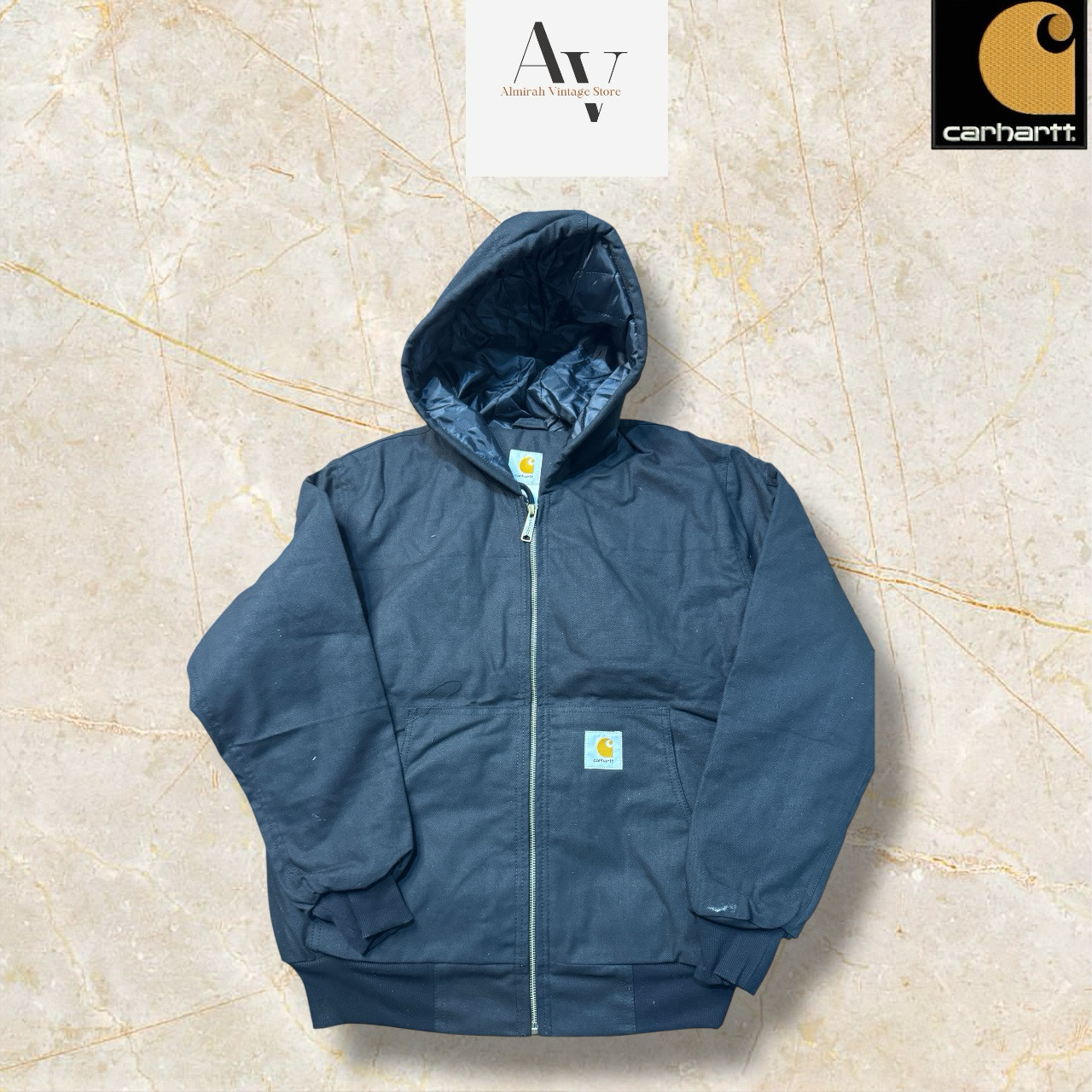 Giacca nera con cappuccio in stile rielaborato Carhartt