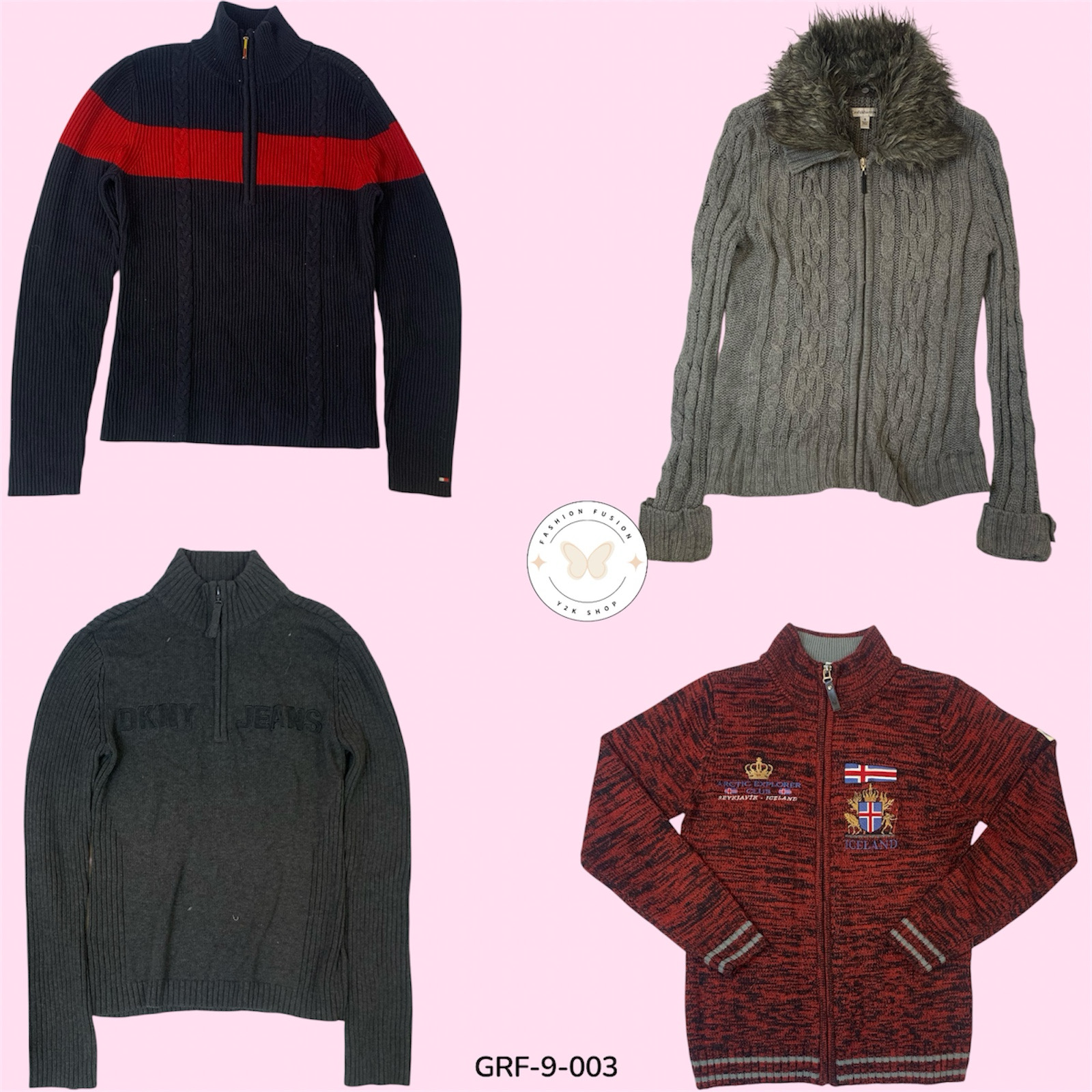 Y2K Quarter Zipper Knit Pullover – Rare 00s Style (GRF-9-003)