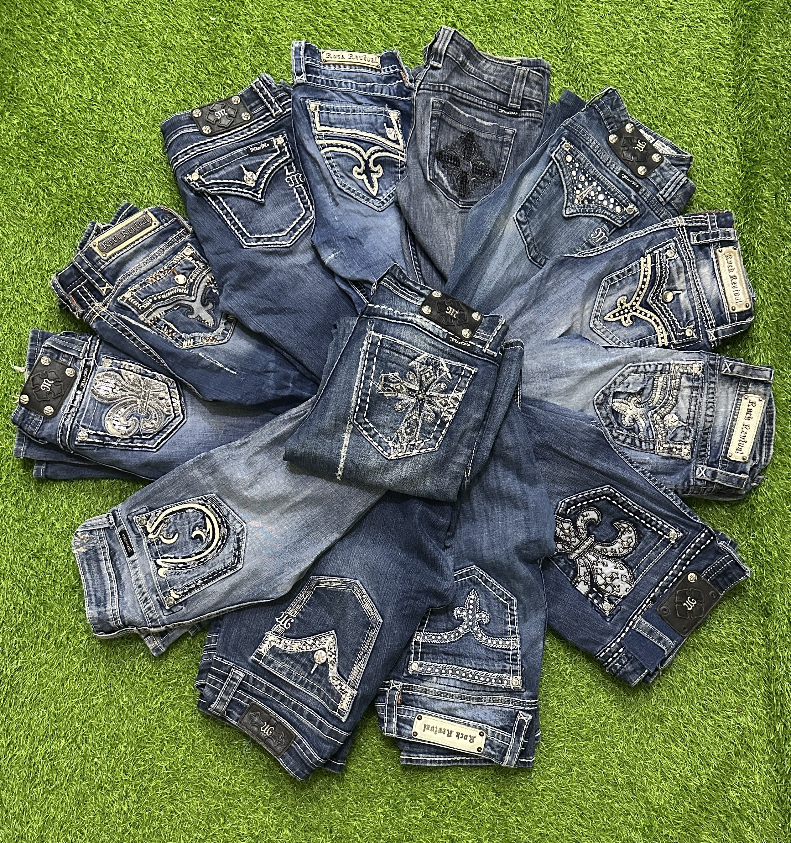 Miss me e rock revival calça jeans boca de sino