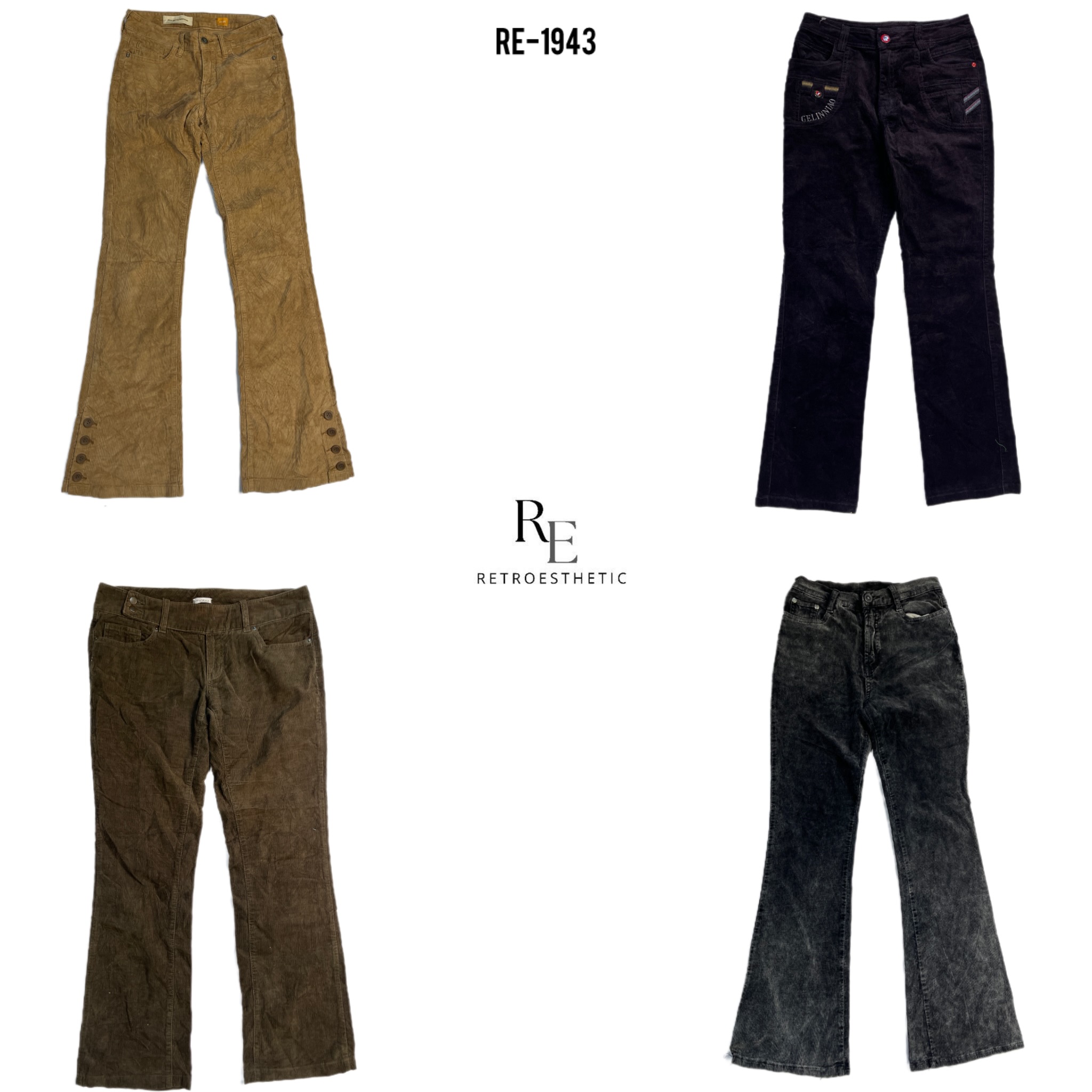 Y2K Pantalones de pana acampanados (RE-1943)