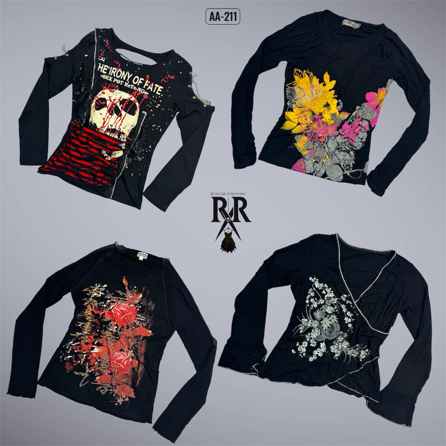 Y2K All Unique Black Rave Full Sleeve Tops (AA-211)