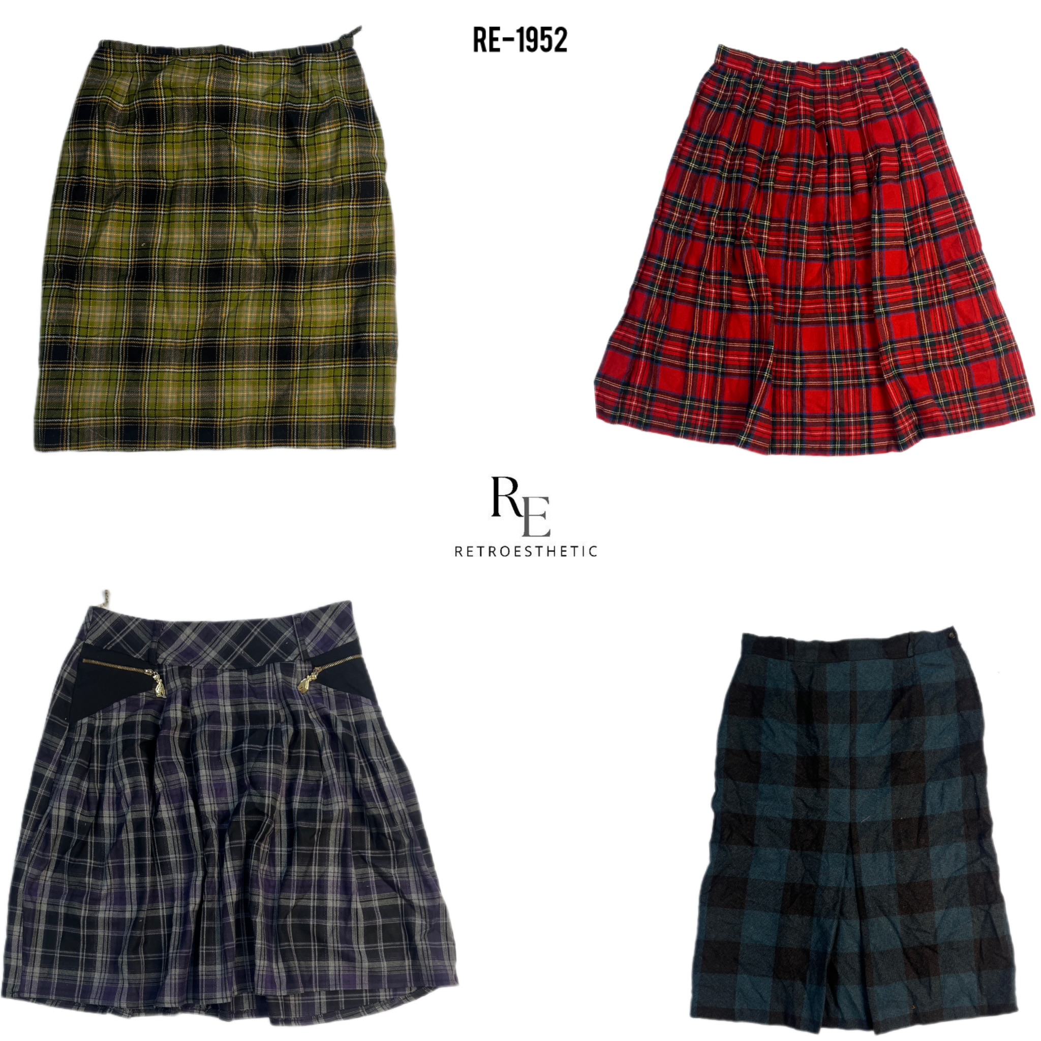 Y2K Wool Checkered Mix Skirts (RE-1952)