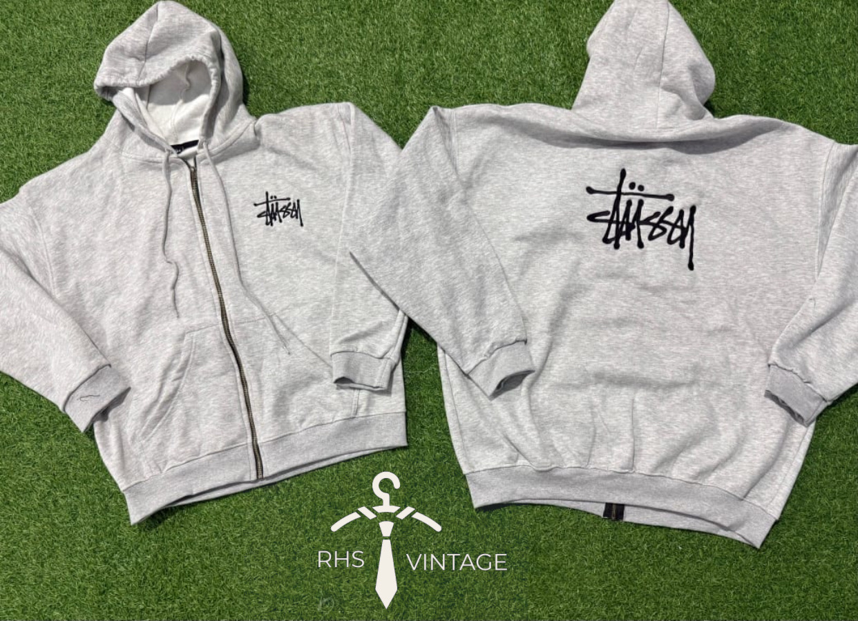 Stussy Rework Style Hoodie mit Front- und Rückstickerei