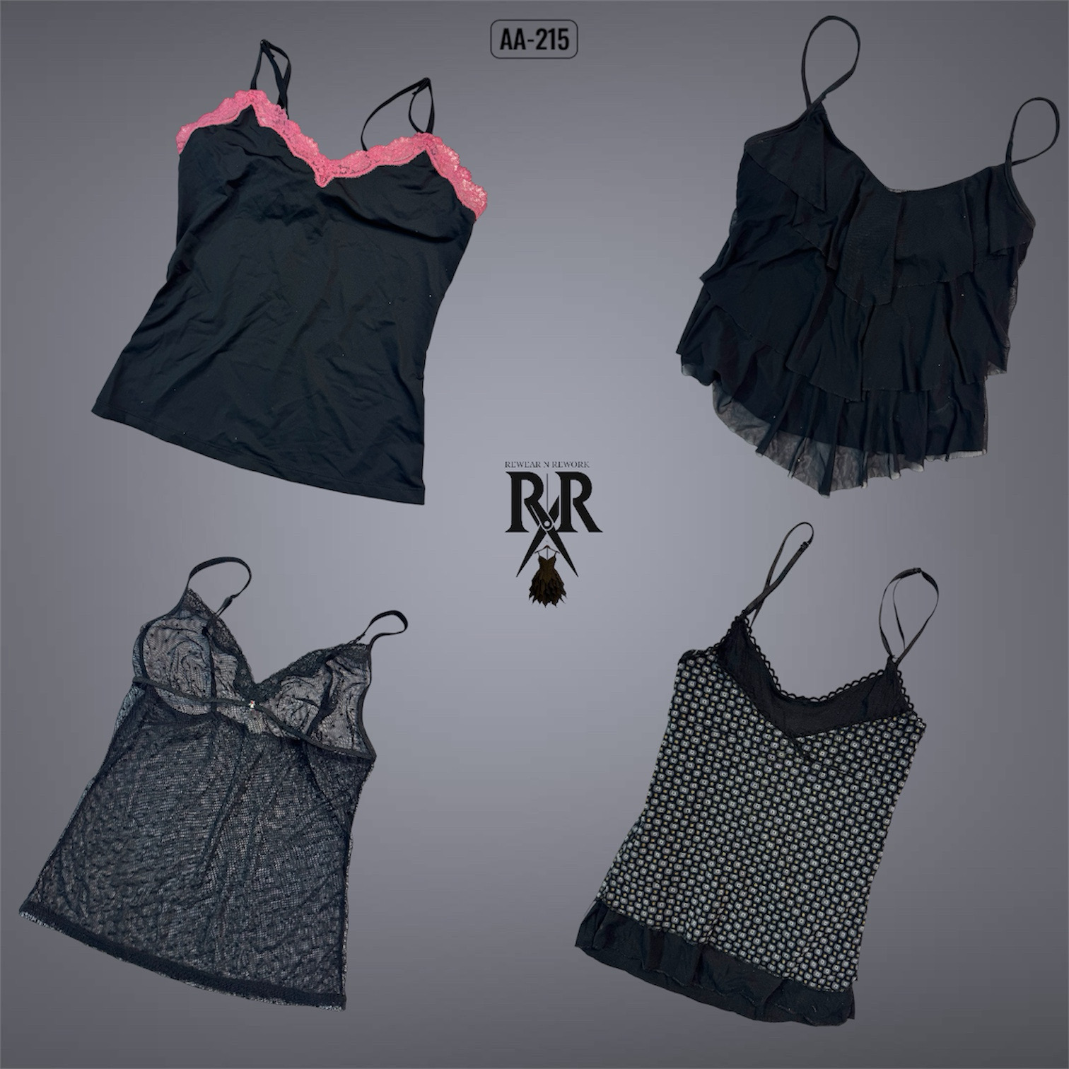 Y2K All Black Gothic Cami Tops (AA-215)