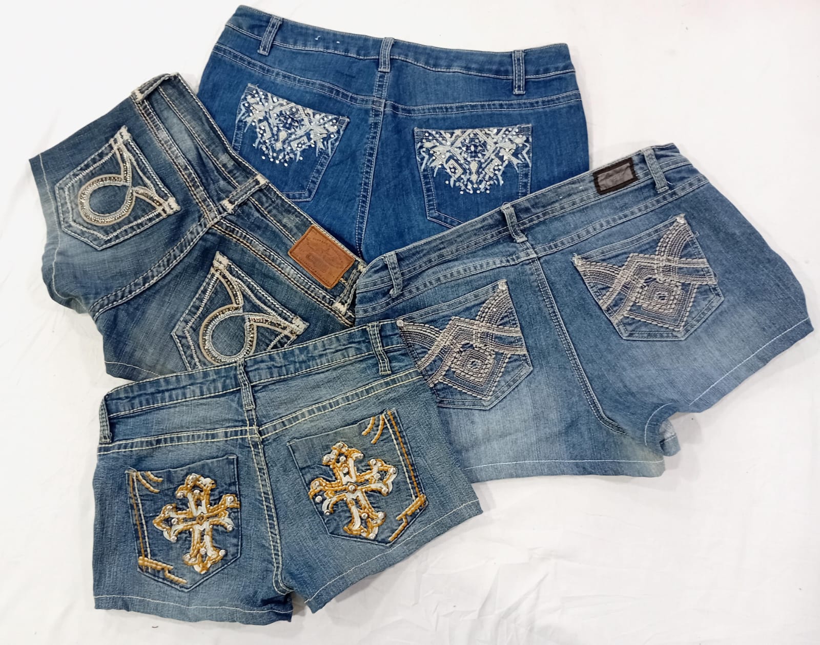 IQ0667 Y2K Edge & Embroidery Style Upcycled Mini Shorts