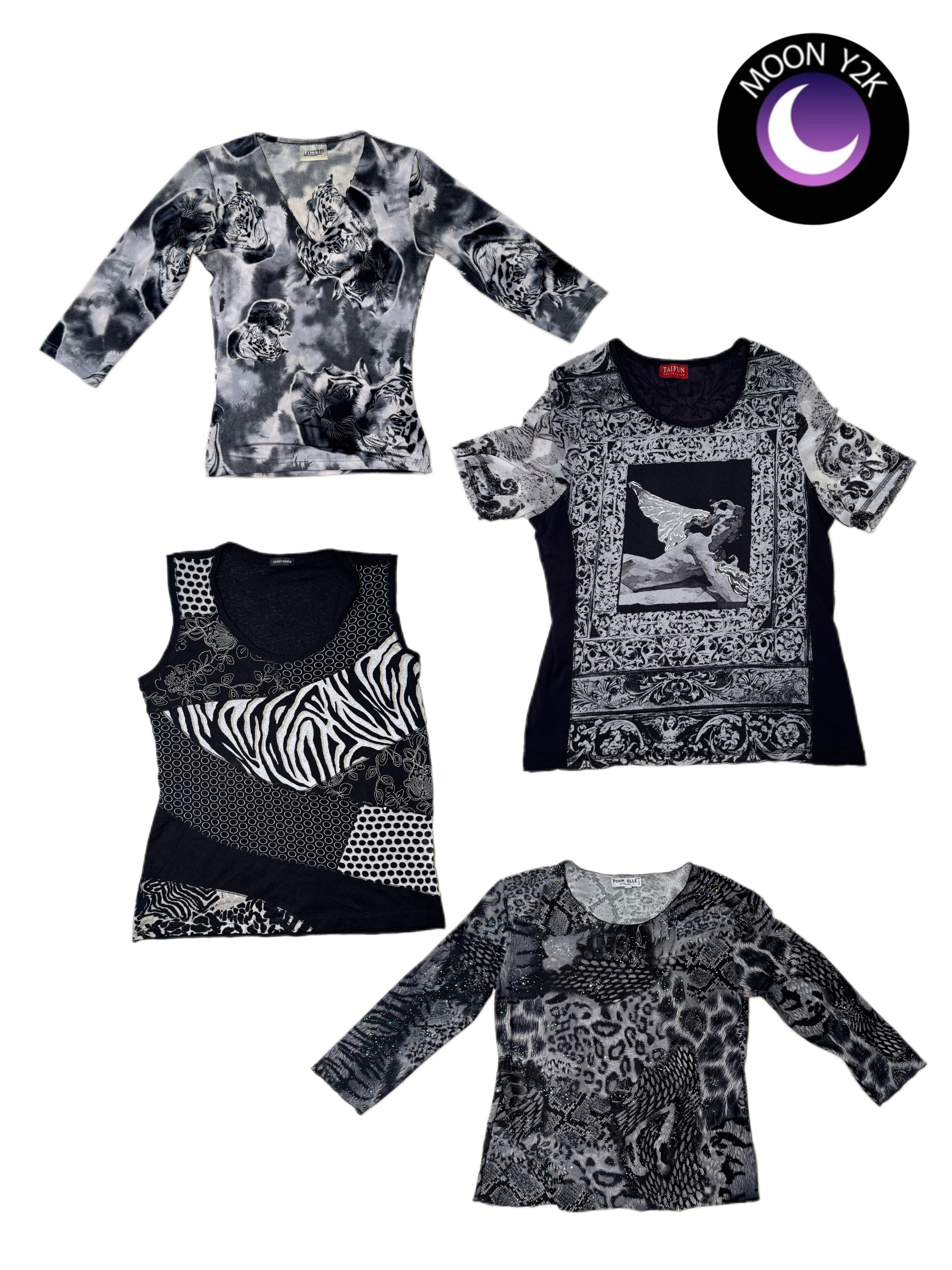 Y2K Black and white animal printed tops (M-637)
