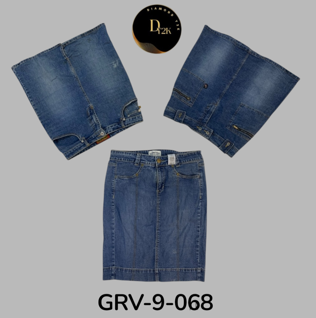 Jupe midi en denim taille haute – Esthétique Y2K authentique (GRV-9-068)