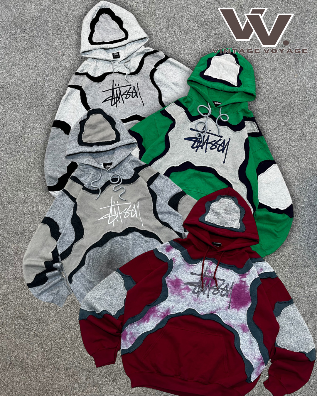 Stussy Rework Style Patchwork Pullover Hoodies - #10925