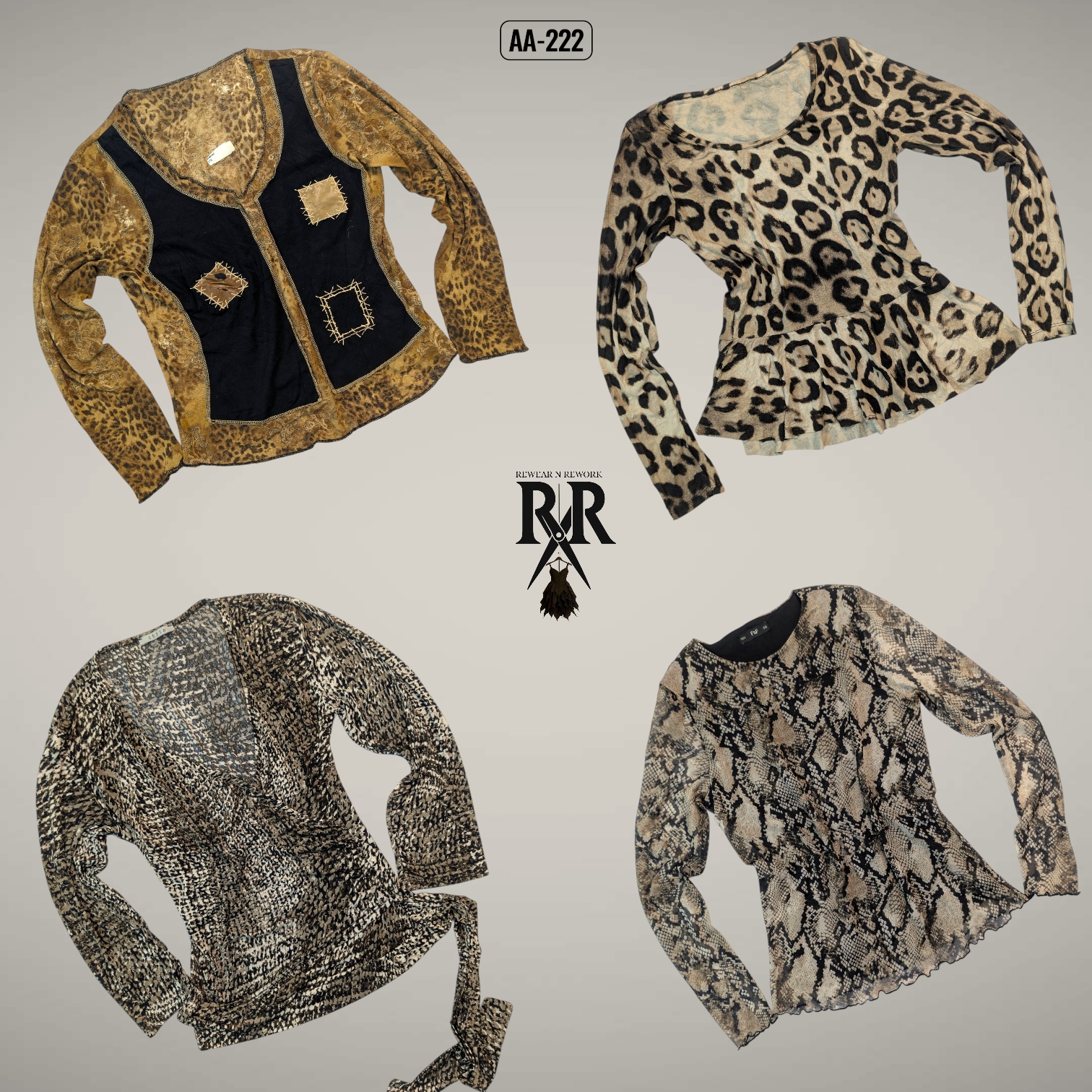 Y2K All Animal Print Vollarm Mix Mesh Tops (AA-222)