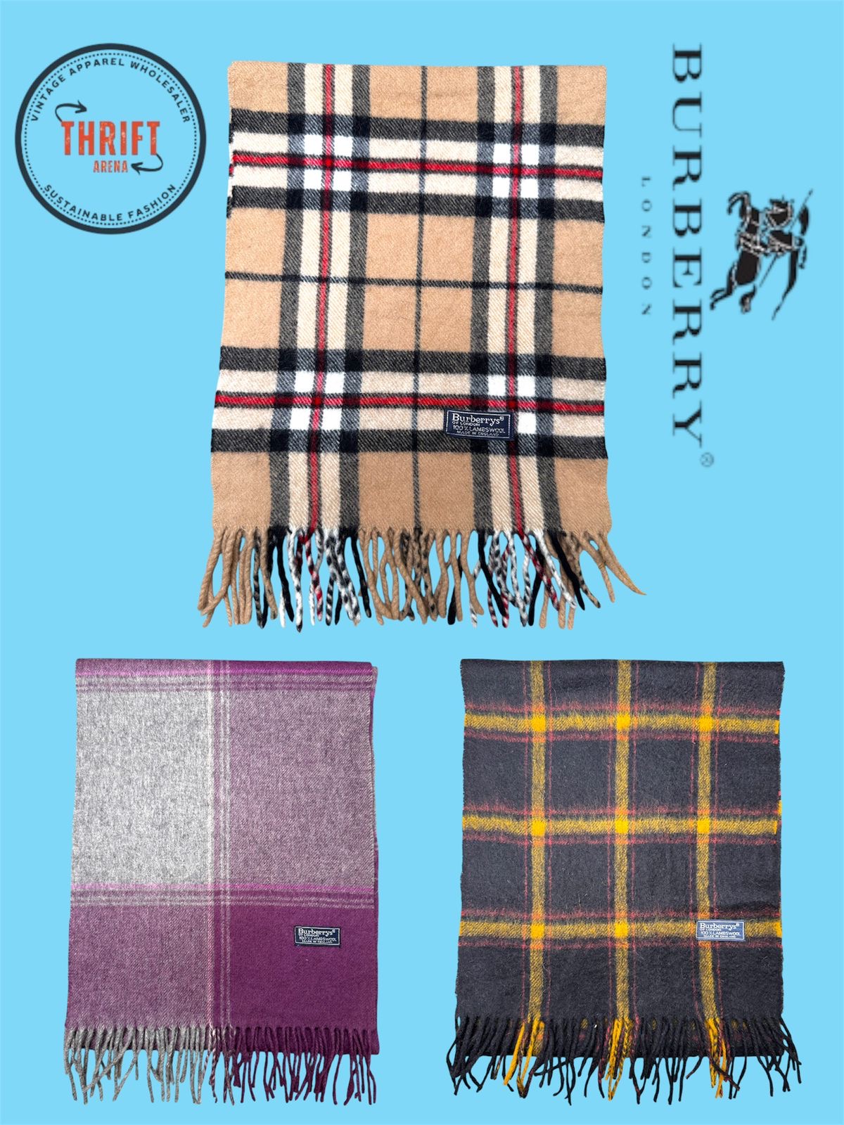 T1432 Burberry Scarves 🧣 100% Auténtico Cachemira/Lana