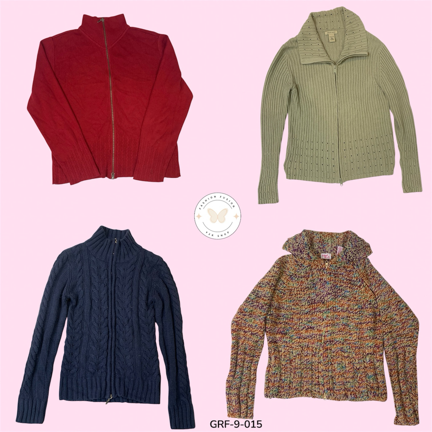 Y2K Double Zipper Sweater – Retro Streetwear Knit (GRF-9-015)
