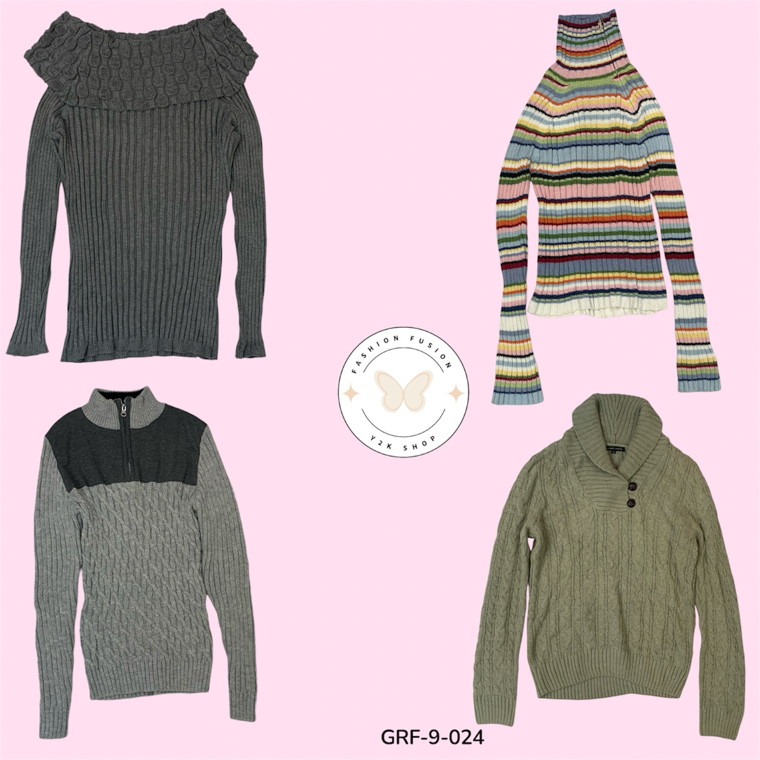 Authentischer Y2K Hochturtleneck-Pullover – Retro Essential Garderobe (GRF-9-024)