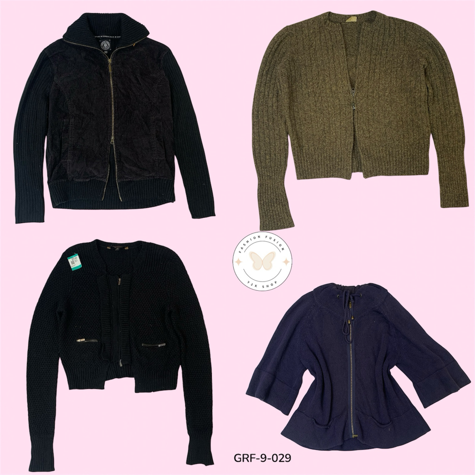 Y2K Double Zipper Sweater – Retro Streetwear Knit (GRF-9-029)
