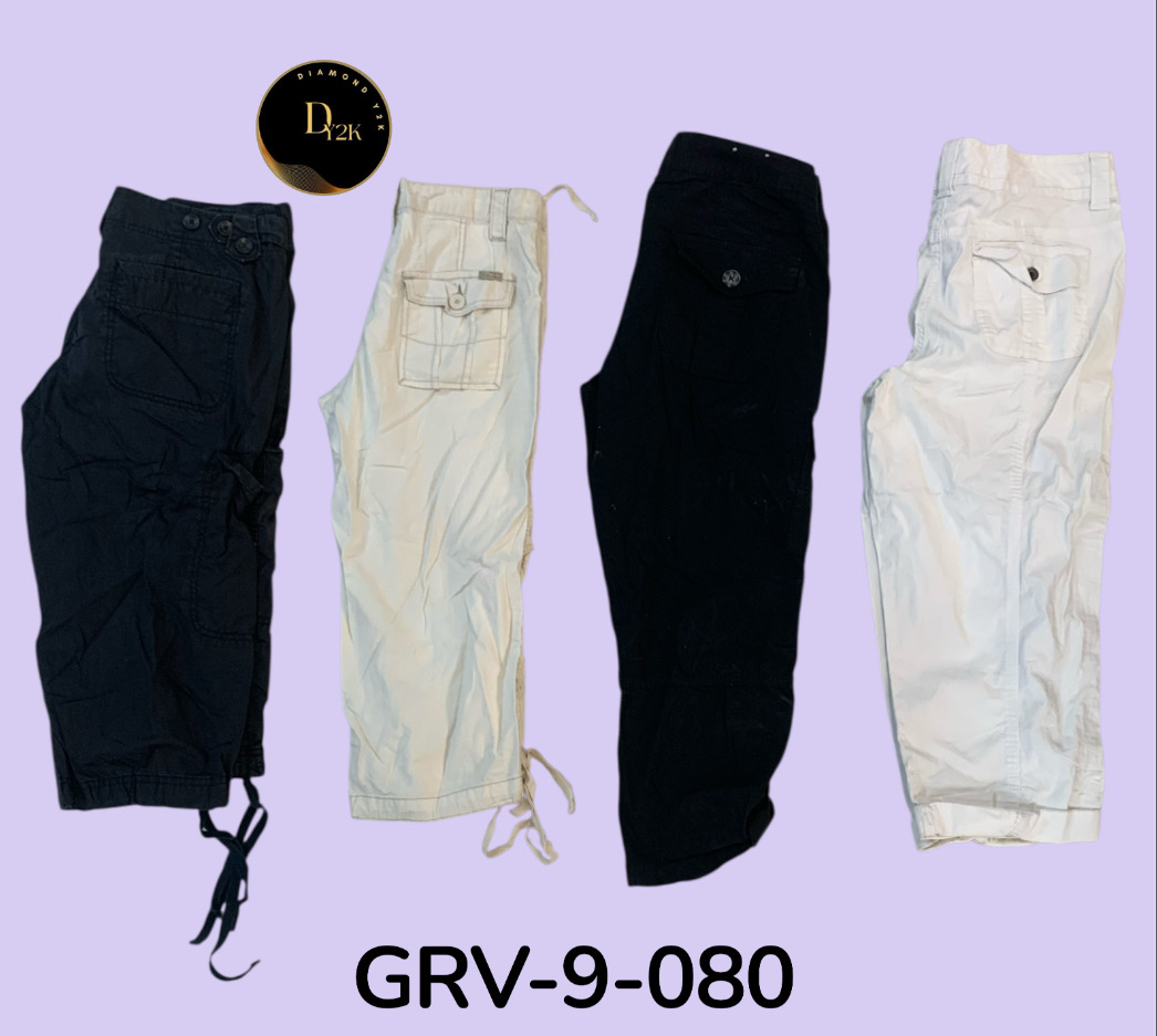 Y2K Black White Cargo Capri – Casual Street Style Essential(GRV-9-080)