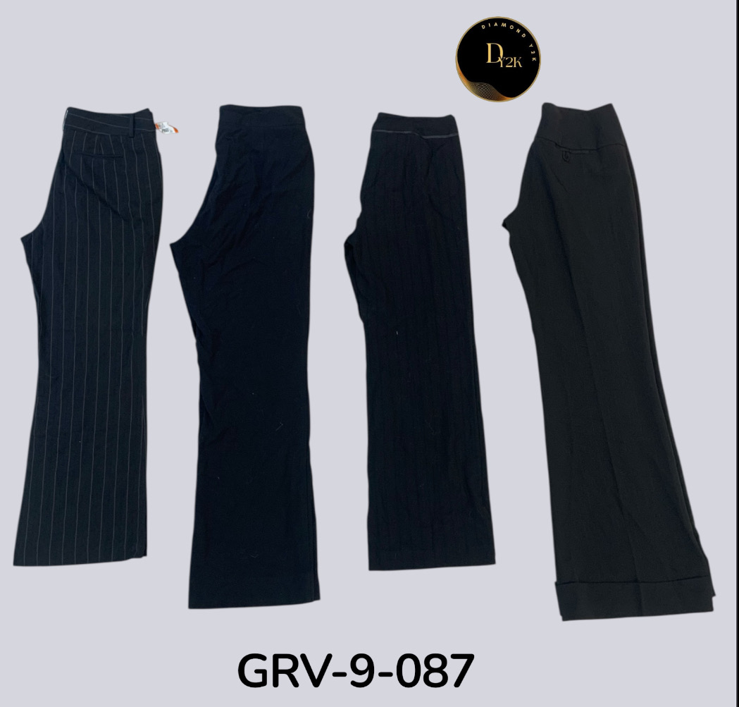 Pantalón de poliéster negro retro - Ajuste de moda auténtica Y2K (GRV-9-087)